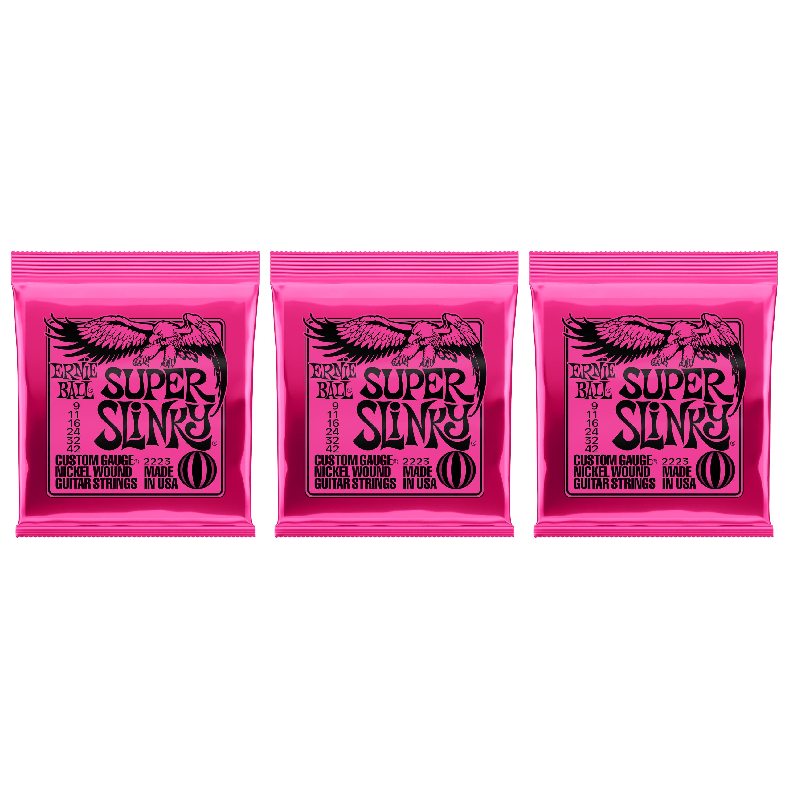 Ernie Ball, Super Slinky Electric Guitar Strings 9 42 (Pack Of 3 Sets) (2223X3)