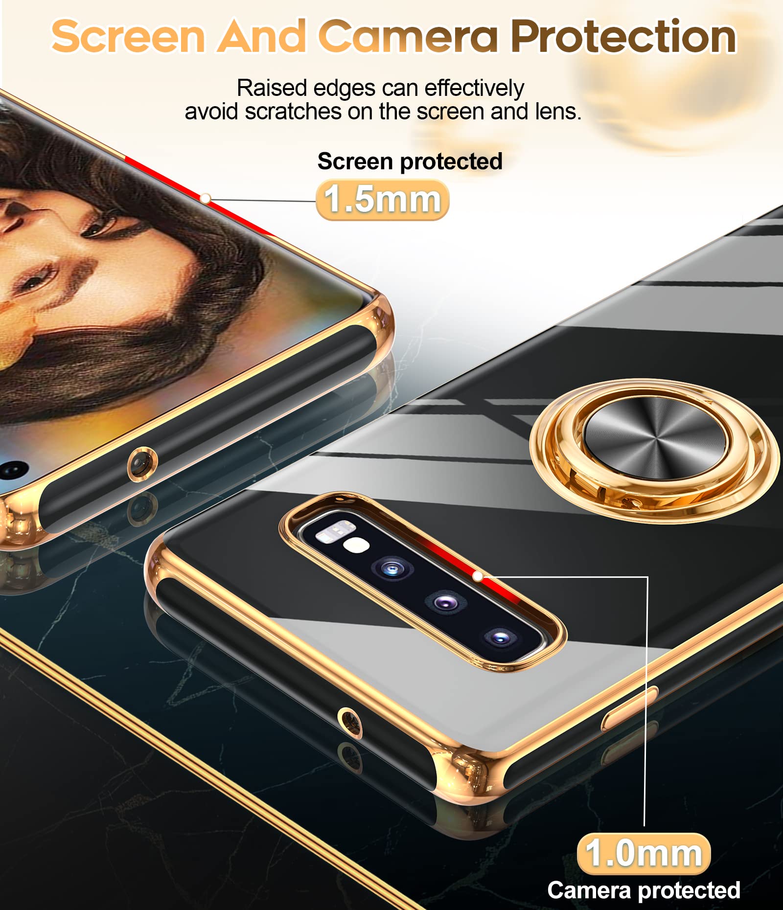 Leyi For Samsung Galaxy S10 Case: With 360 Rotatable Ring Holder Kickstand [Compatible With Magnetic Car Mount], Soft Tpu Shockp