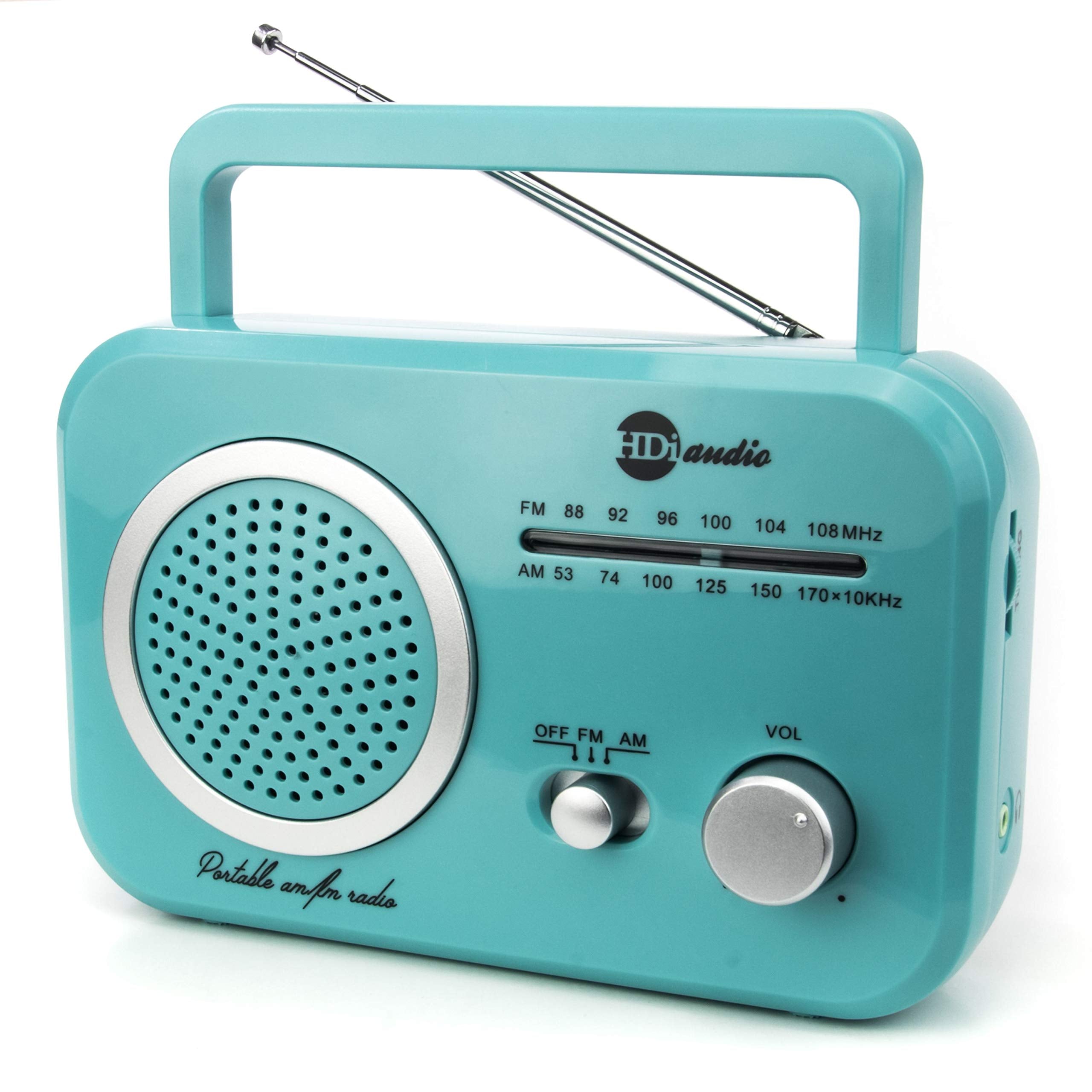 Hdi Audio Radio Teal/Silver Premium Home Vintage Portable Retro Radio Classic Am/Fm Radio With Built In Speakers + Headphone Jack