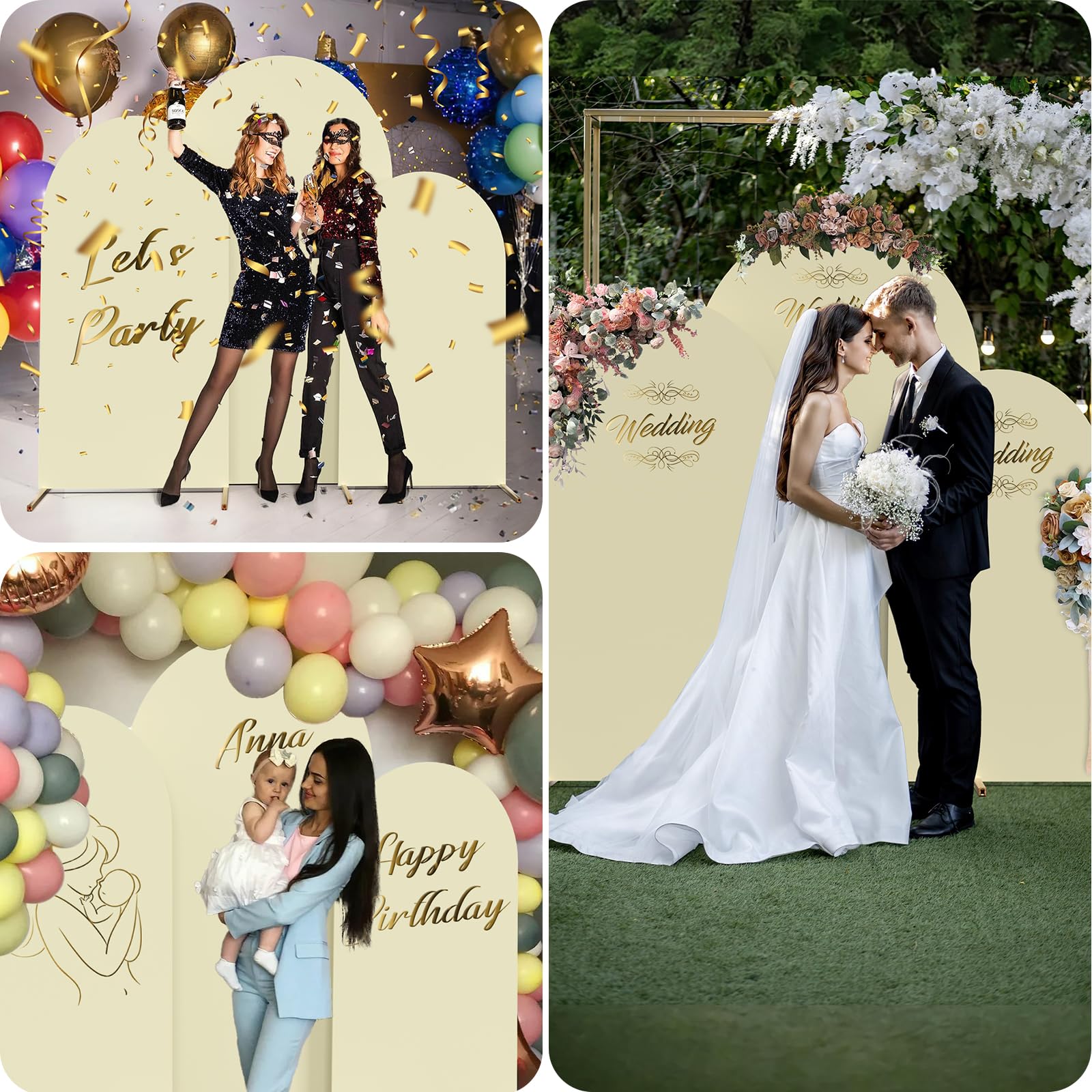 Topdirect Set Of 3 Arch Backdrop Stand And Cover Set, 4Ft, 5Ft, 6Ft Metal Chiara Backdrop Stand For Birthday Party Baby Shower W