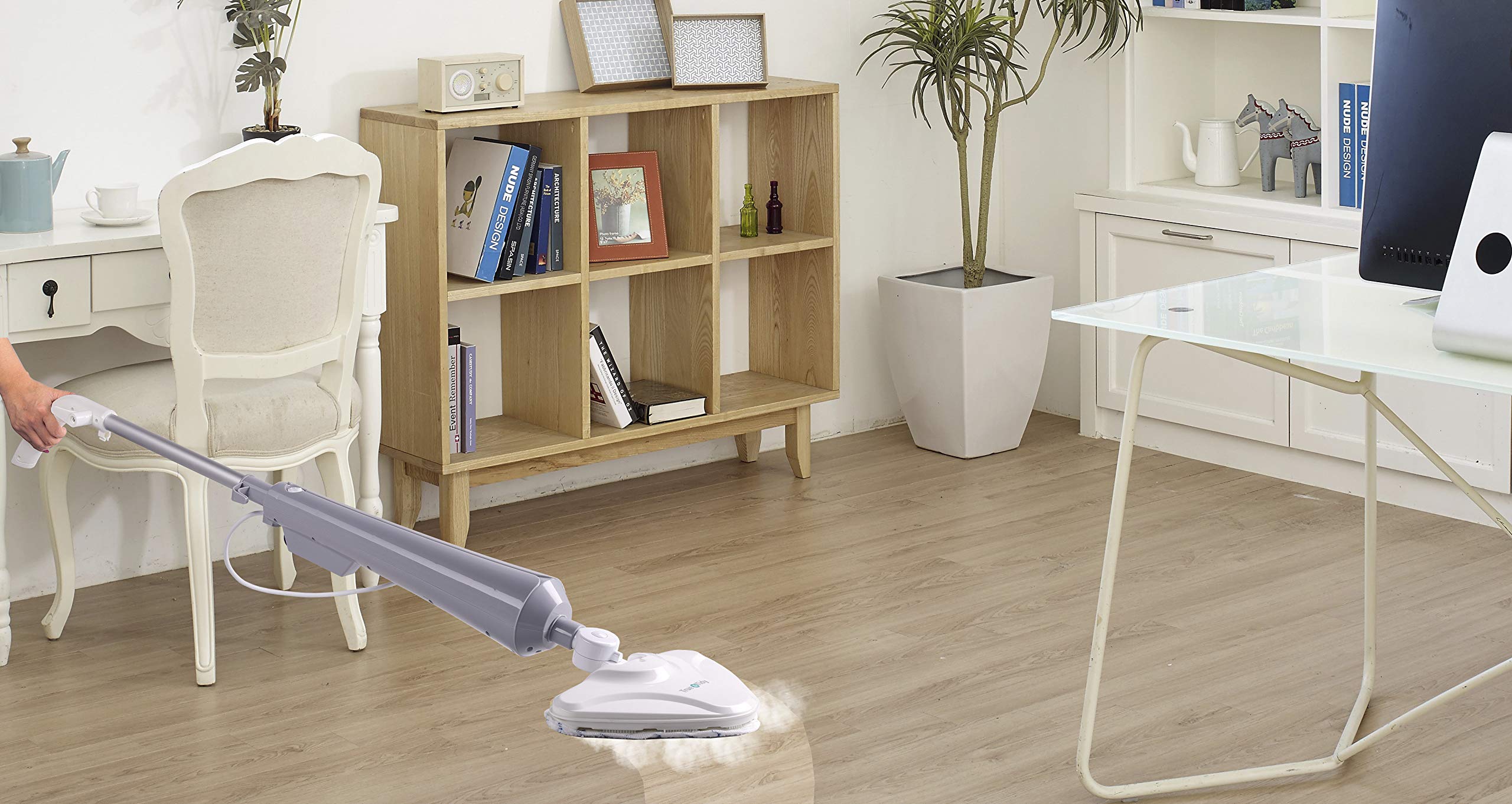 True & Tidy, Multi Surface Heavy Duty Steam Mop, Includes Steam Mop, 1 Steam Mop Pad, Carpet Glider. & Water Cup, Stm 300, Gray