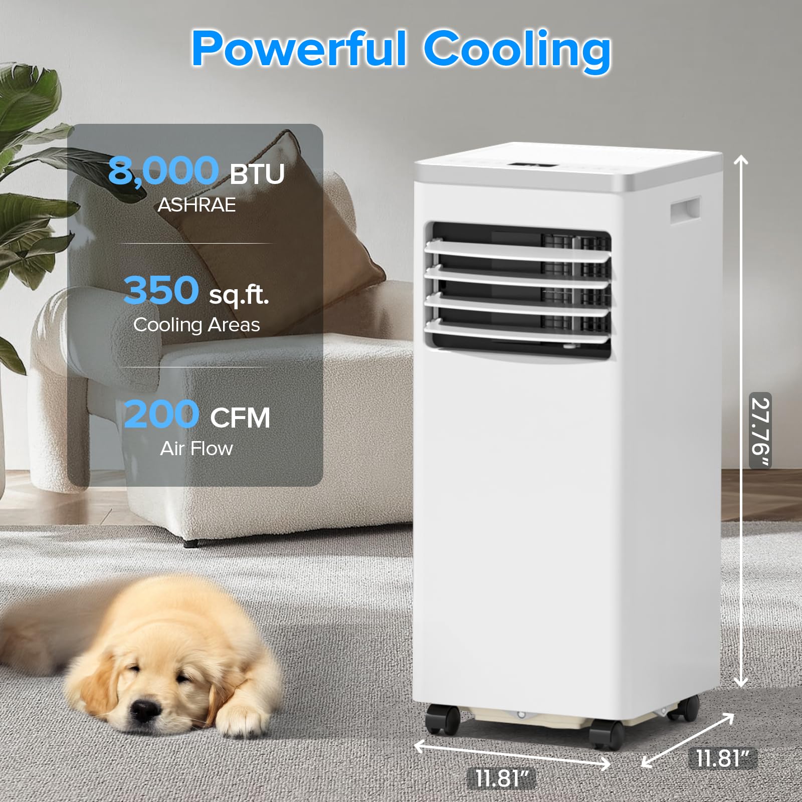 Zafro Portable Air Conditioner 8000 Btu (Ashrae) Cools Up To 350 Sq. Ft., Remote Control, Led Display, 4-In-1 Modes Portable Ac