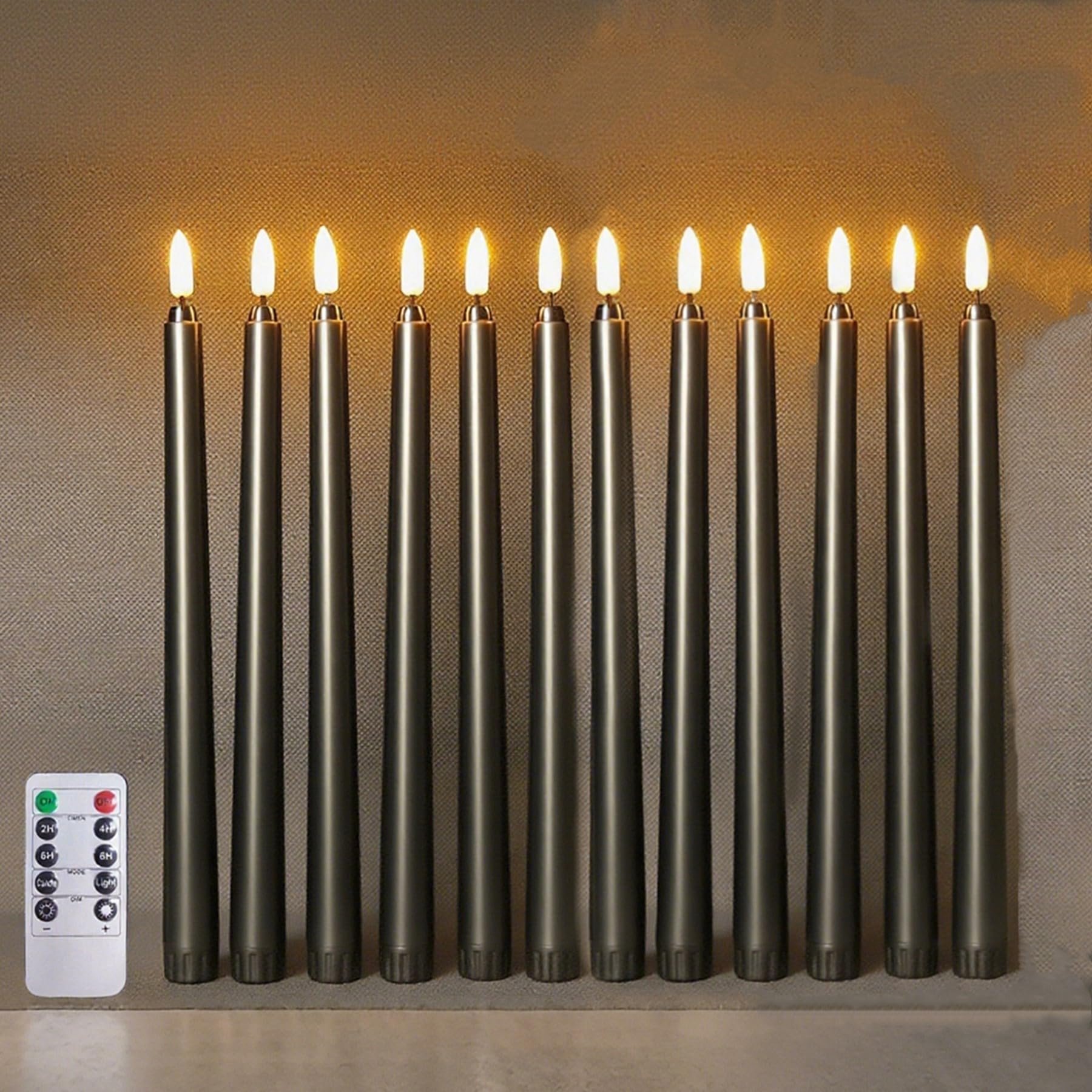 Ni-Jasw Black Halloween Flameless Taper Candles With Remote, Flickering Led Candlesticks Battery Powered Set Of 12