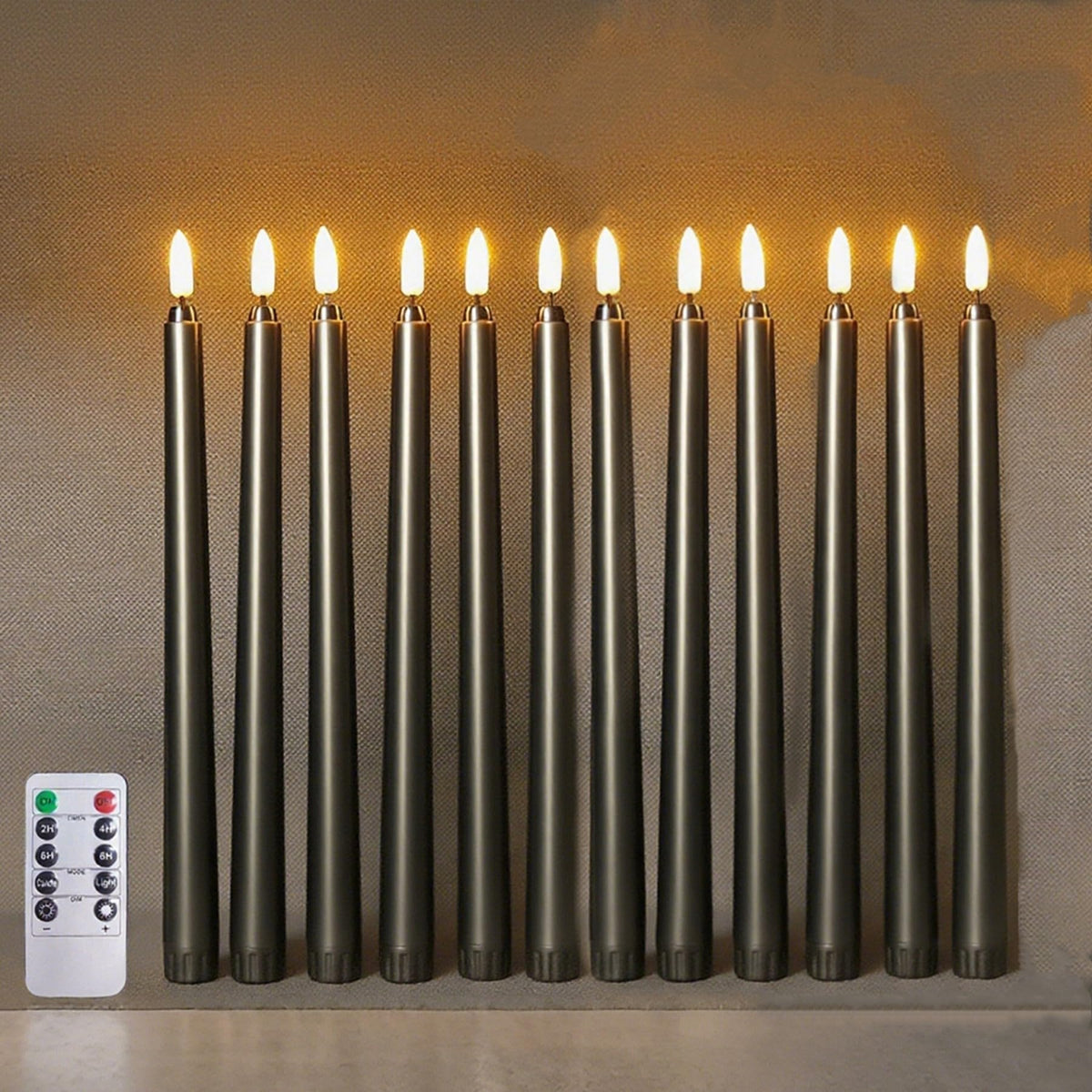 Ni-Jasw Black Halloween Flameless Taper Candles With Remote, Flickering Led Candlesticks Battery Powered Set Of 12