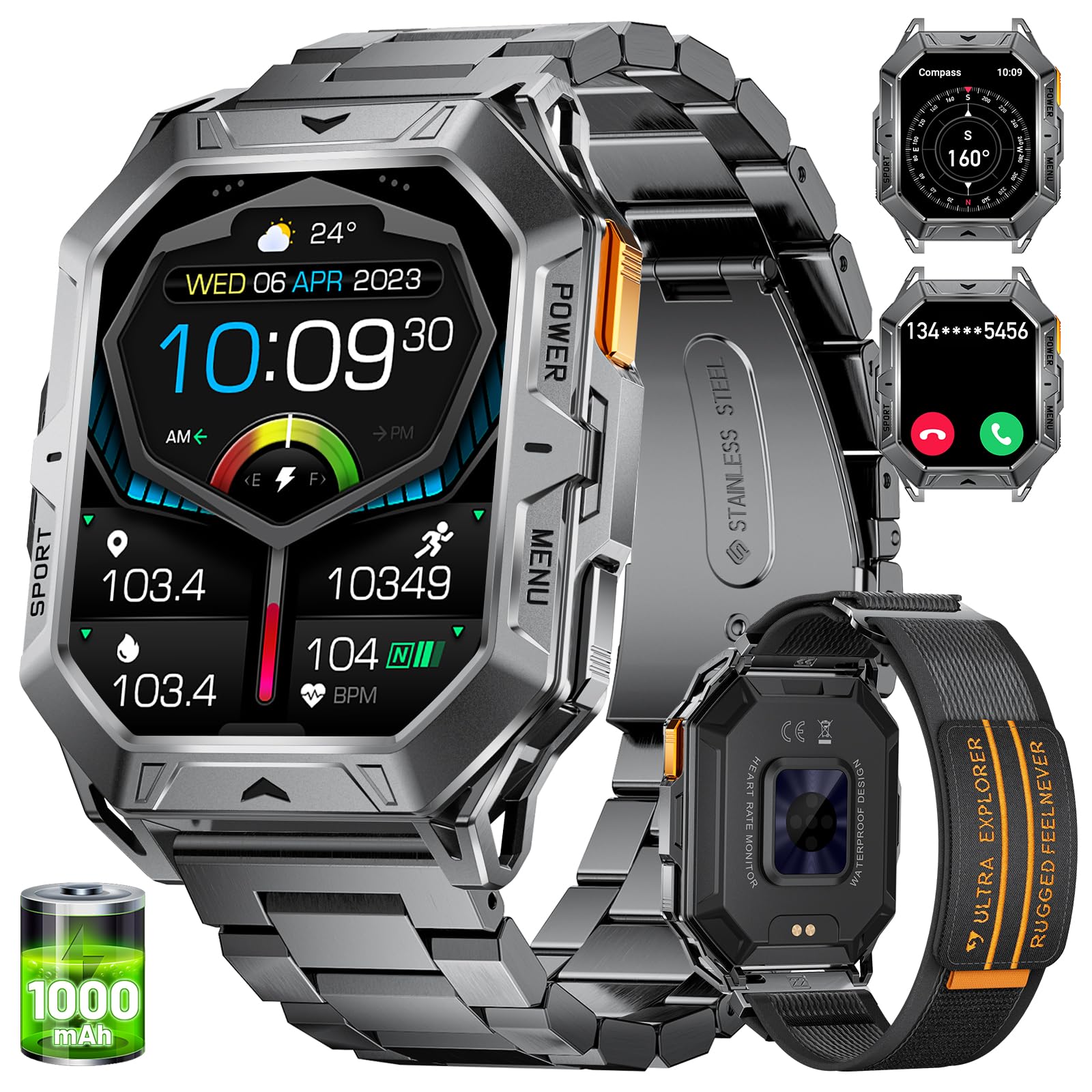Lige Smart Watch With 1000 Mah Battery, 2.13 '' Amoled Full Touch Screen Military Smart Watches For Men With Make/Answer Call/11