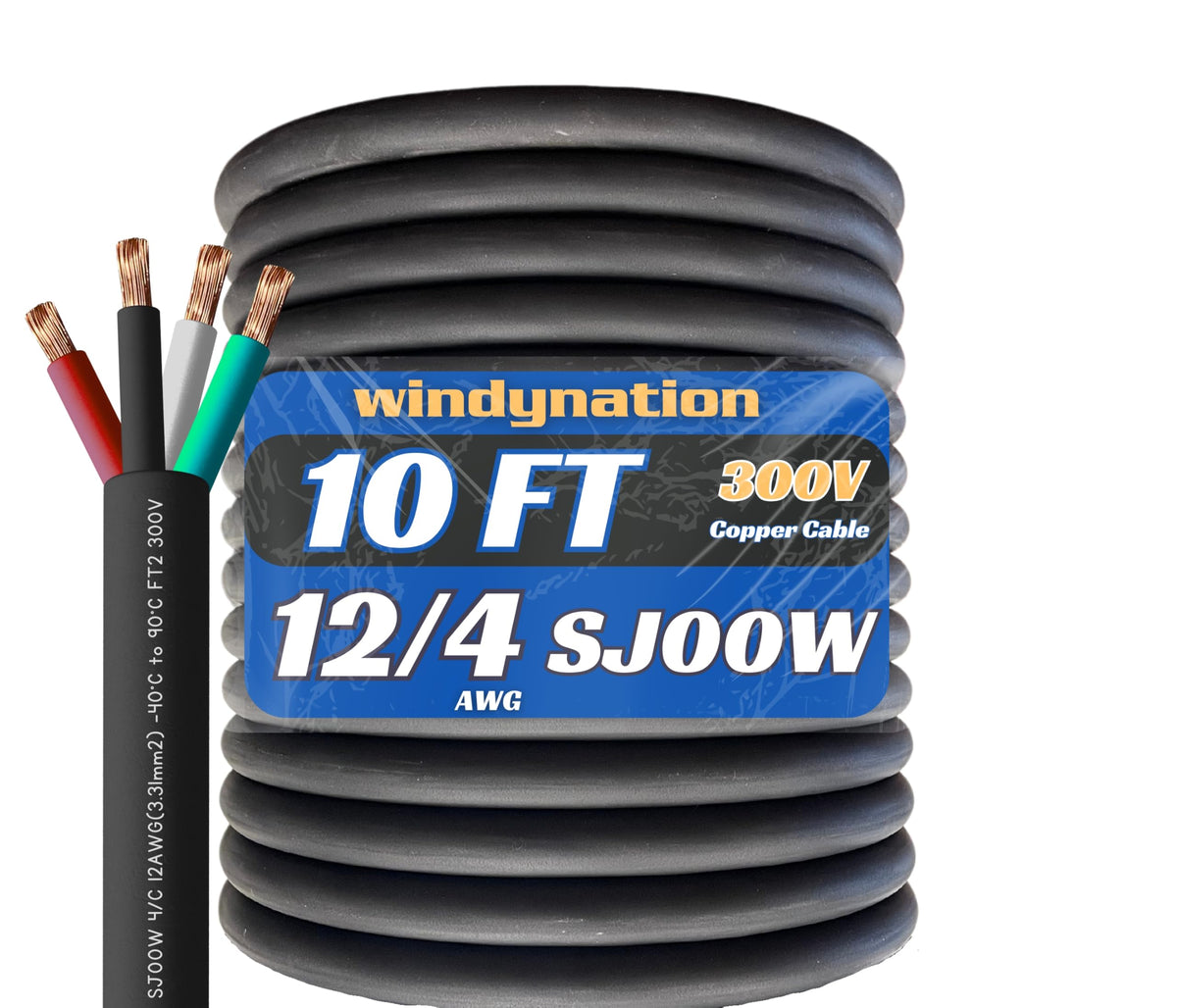 10 Feet 12/4 Sjoow Cable Cord 12 Awg 4 Conductor So Wire   12 Gauge 4 Conductor (12/4 Wire) 300V Portable Power Extension Cable
