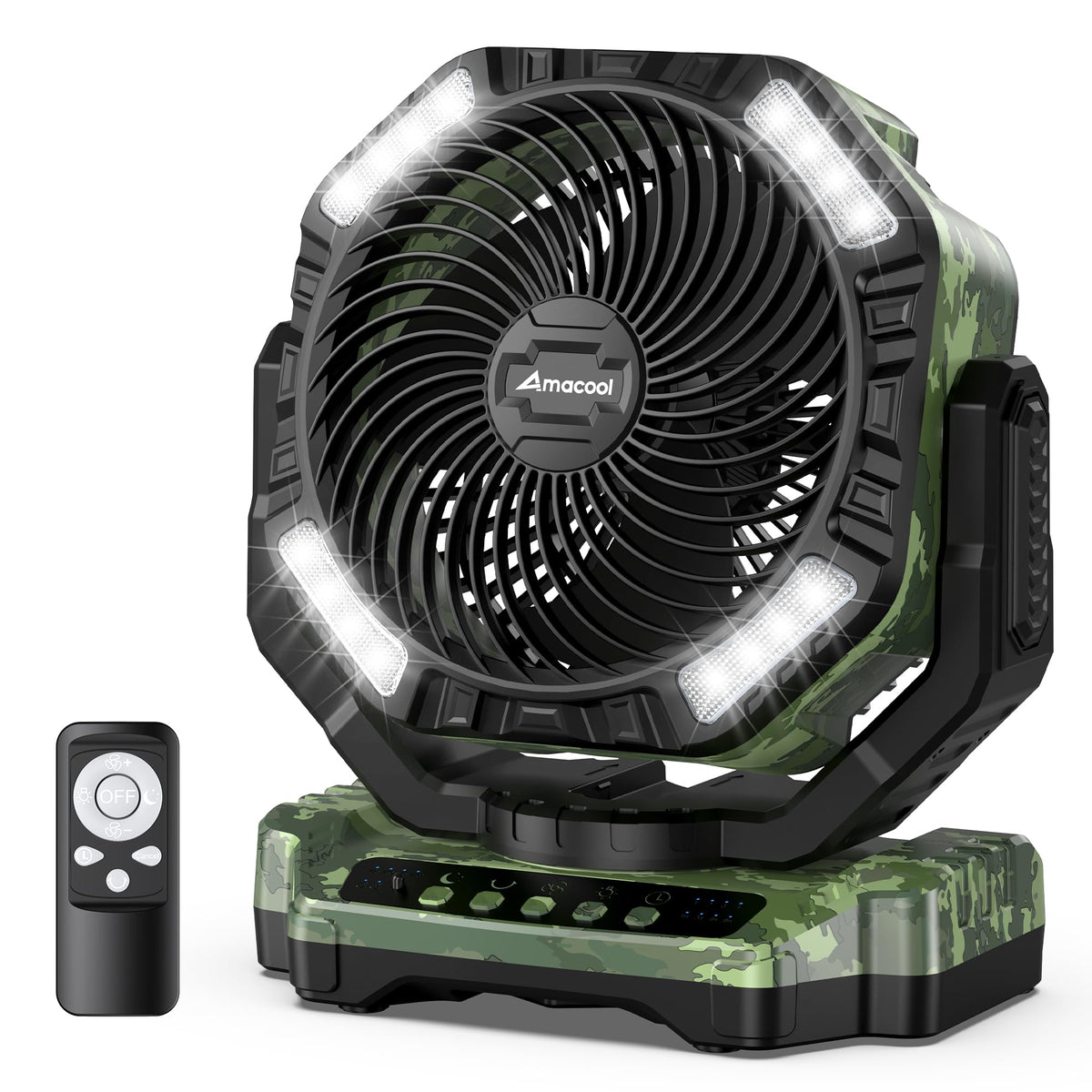 40000Mah Rechargeable Camping Fan, Battery Operated Fan With Light & Remote, 12'' Portable Outdoor Fan, Auto Oscillating Battery