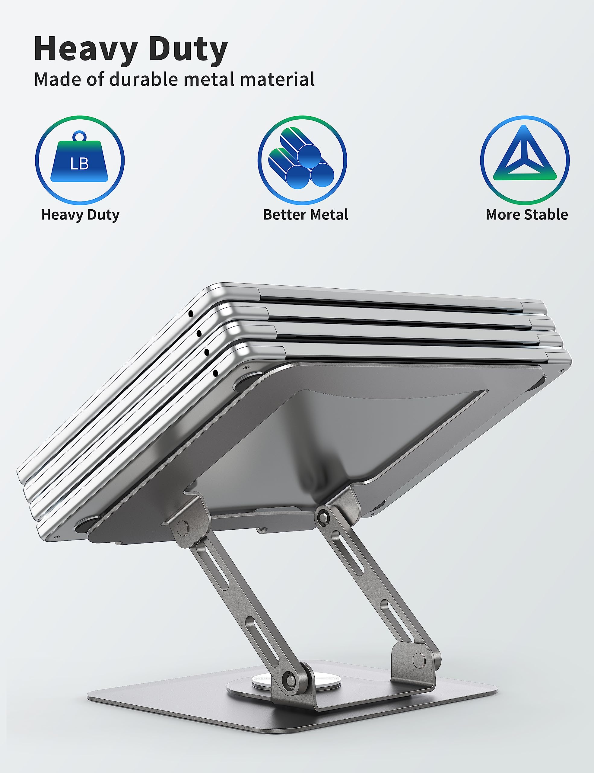 Soundance Laptop Stand With 360 Rotating Base, Ergonomic Computer Riser For Desk, Adjutable Height Muti Angle, Foldable Laptop M