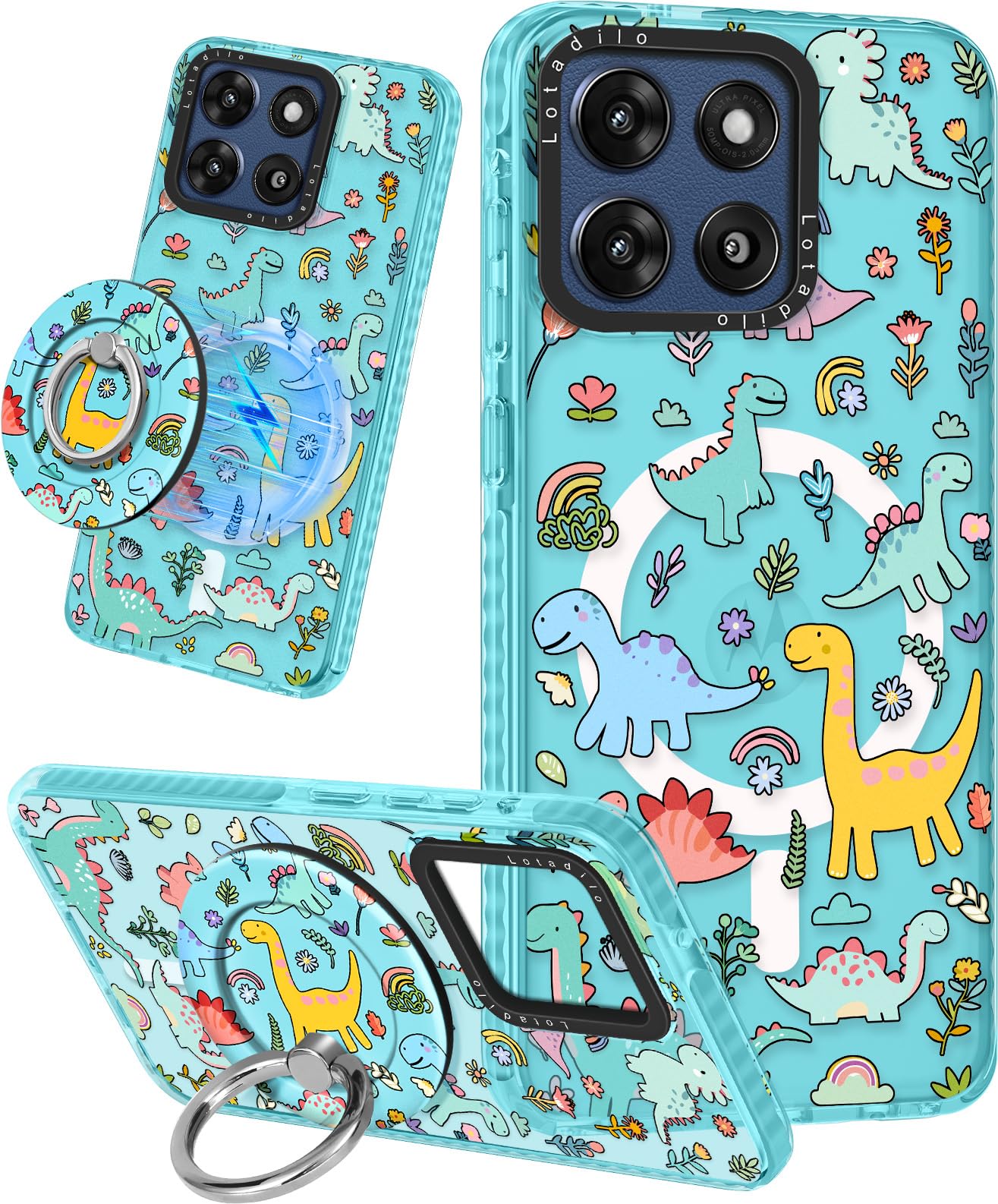 Lotadilo Cute Case for Moto G Stylus 5G 2025 for Women Girls - Funny Dinosaur Design Compatible with Magsafe Ring Holder Magneti