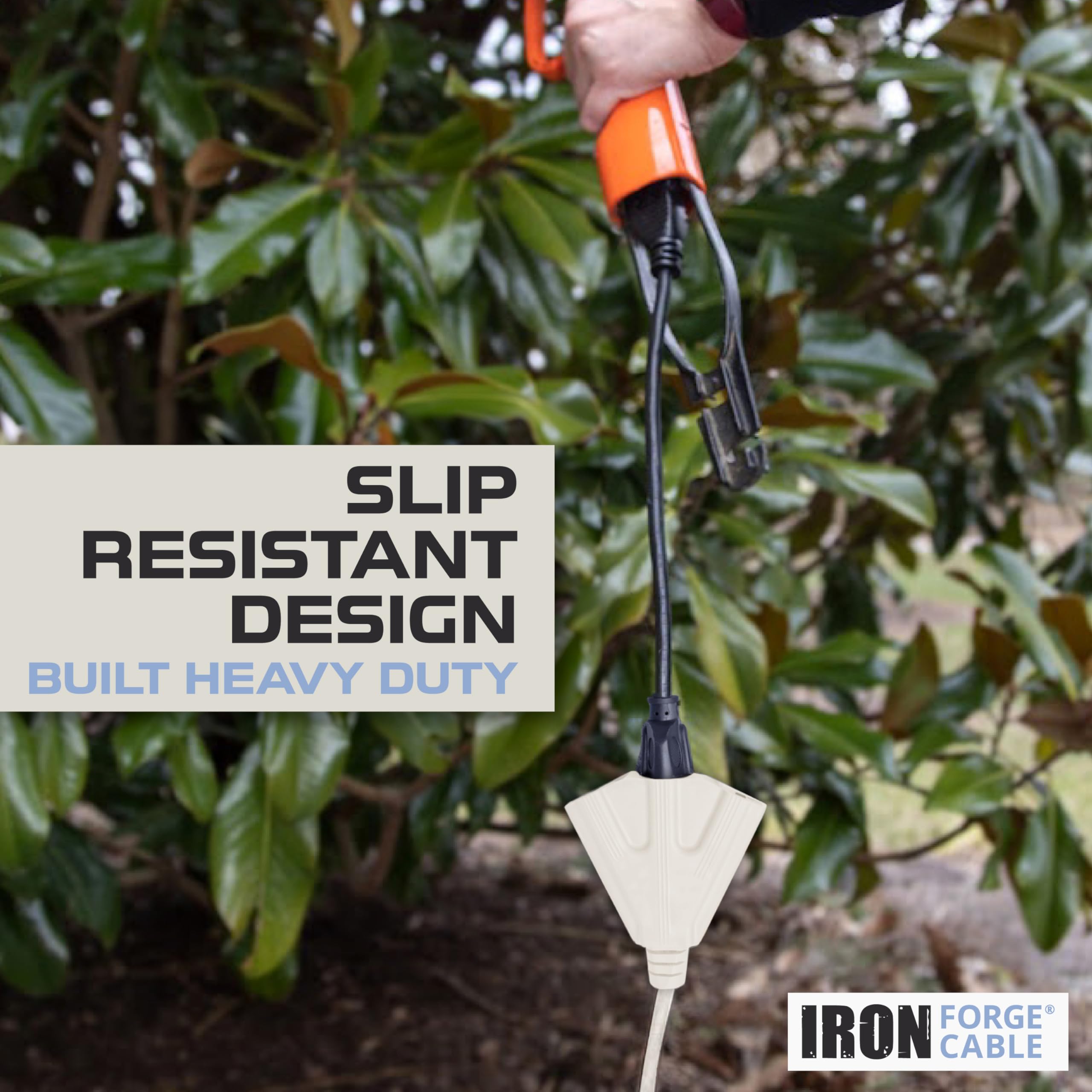 Iron Forge Cable 100 Ft Beige Outdoor Extension Cord With 3 Outlets   16/3 Sjtw 100Ft Extension Cord 3 Prong, 10 Amp All Weather