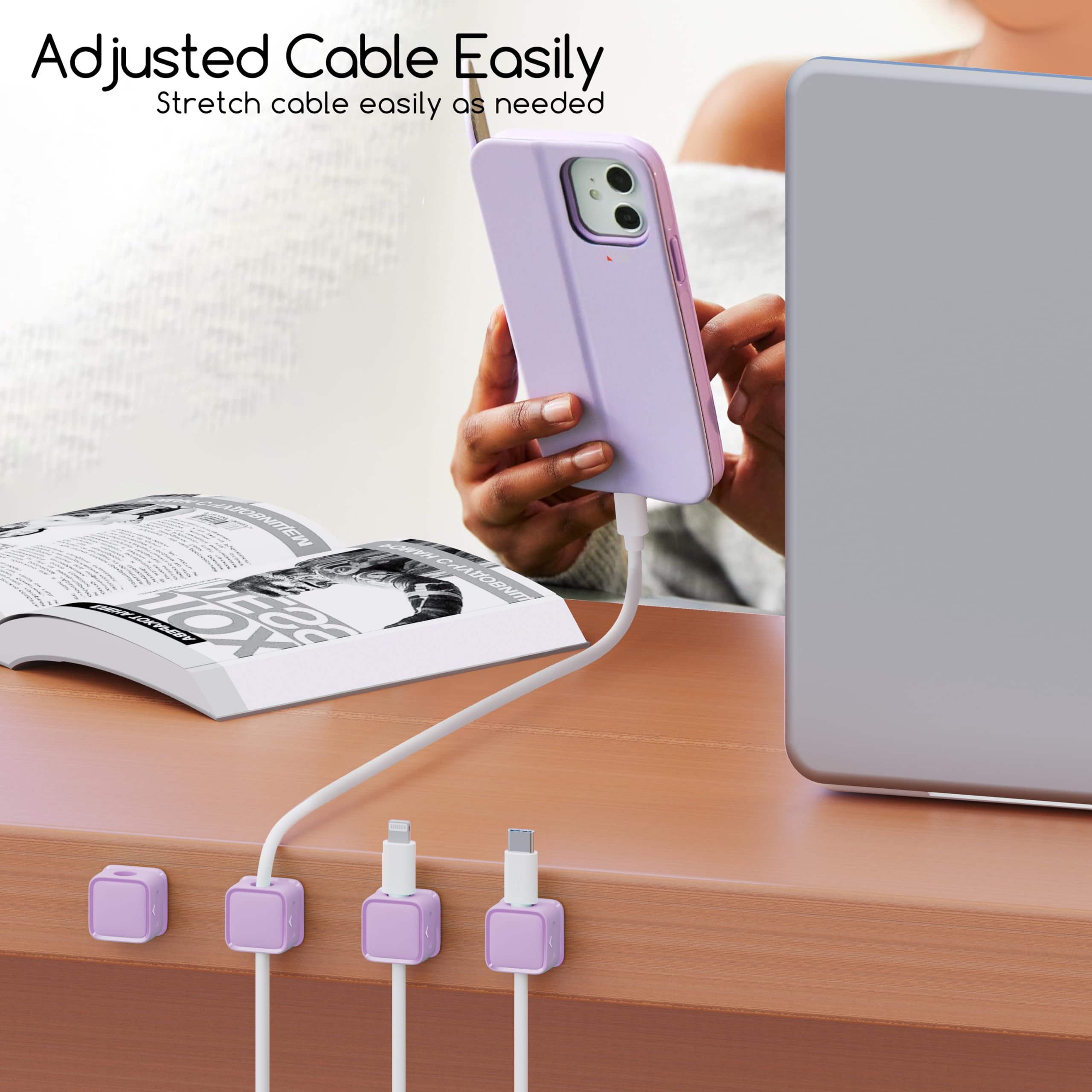 Cord Organizer Holder, 6 Pack Magnetic Desk Cable Clips Management, Hide Phone Charging Cable Keeper, Strong Adhesive Wire Charg