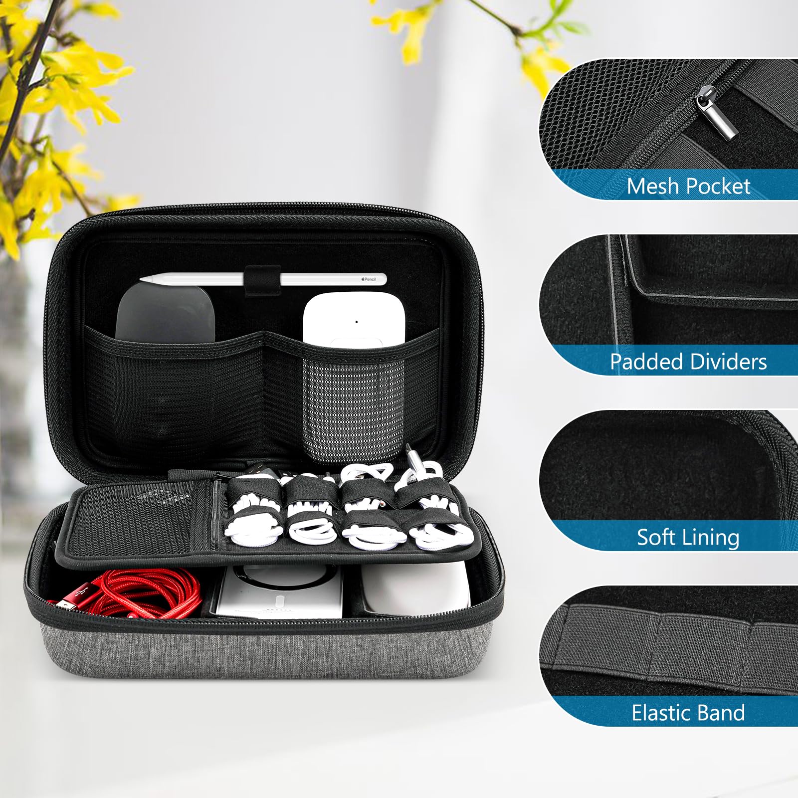 Procase Hard Travel Electronic Organizer Case For Macbook Power Adapter Chargers Cables Power Bank Apple Magic Mouse Apple Pencil Usb Flash Disk Sd Card Small Portable Accessories Bag  L, Darkgrey