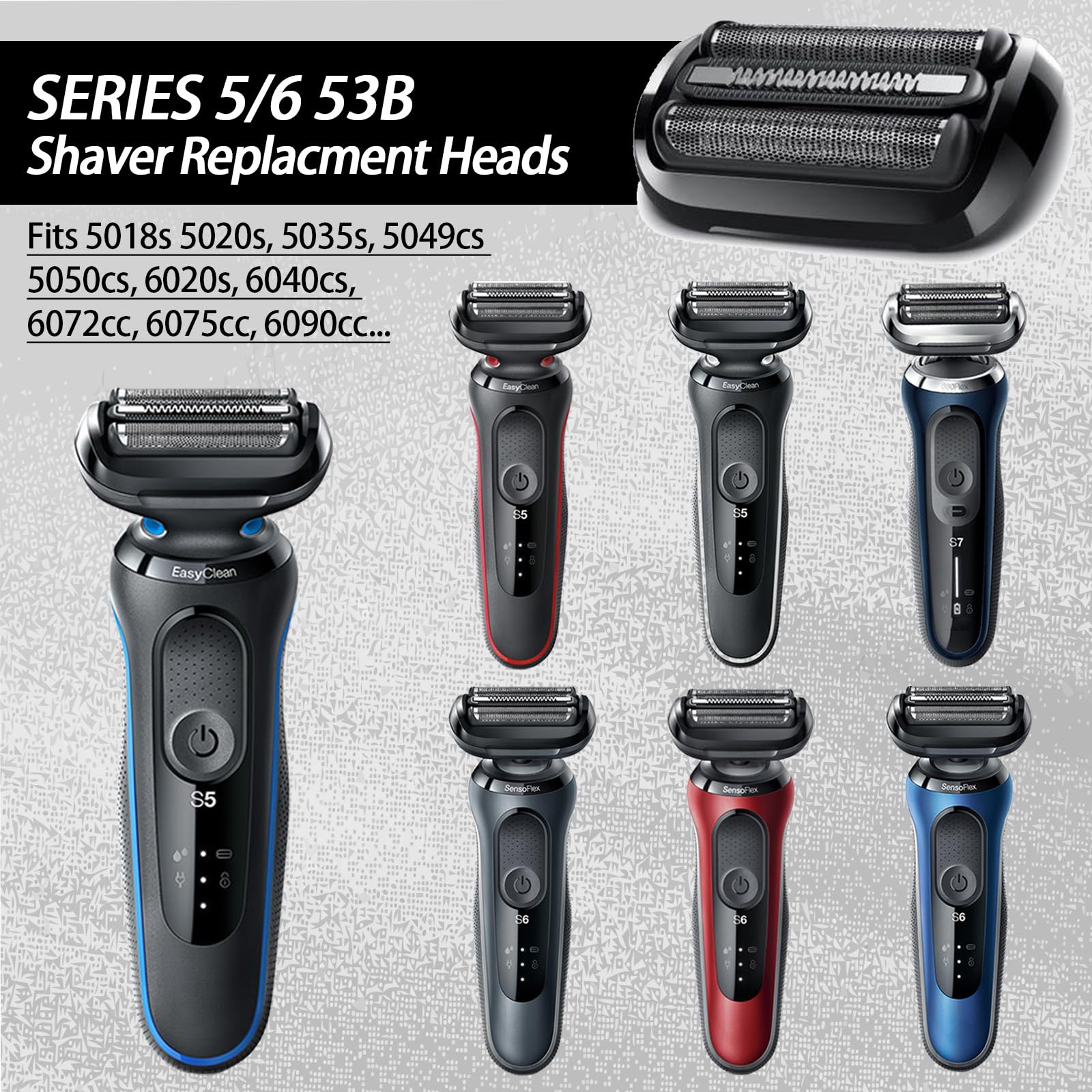 Series 5 Series 6 53B Shaver Replacement Head For New Gens S5 S6 Razors, Compatible With 6072Cc, 6090Cc, 6020S, 6040C, 5035S, 50