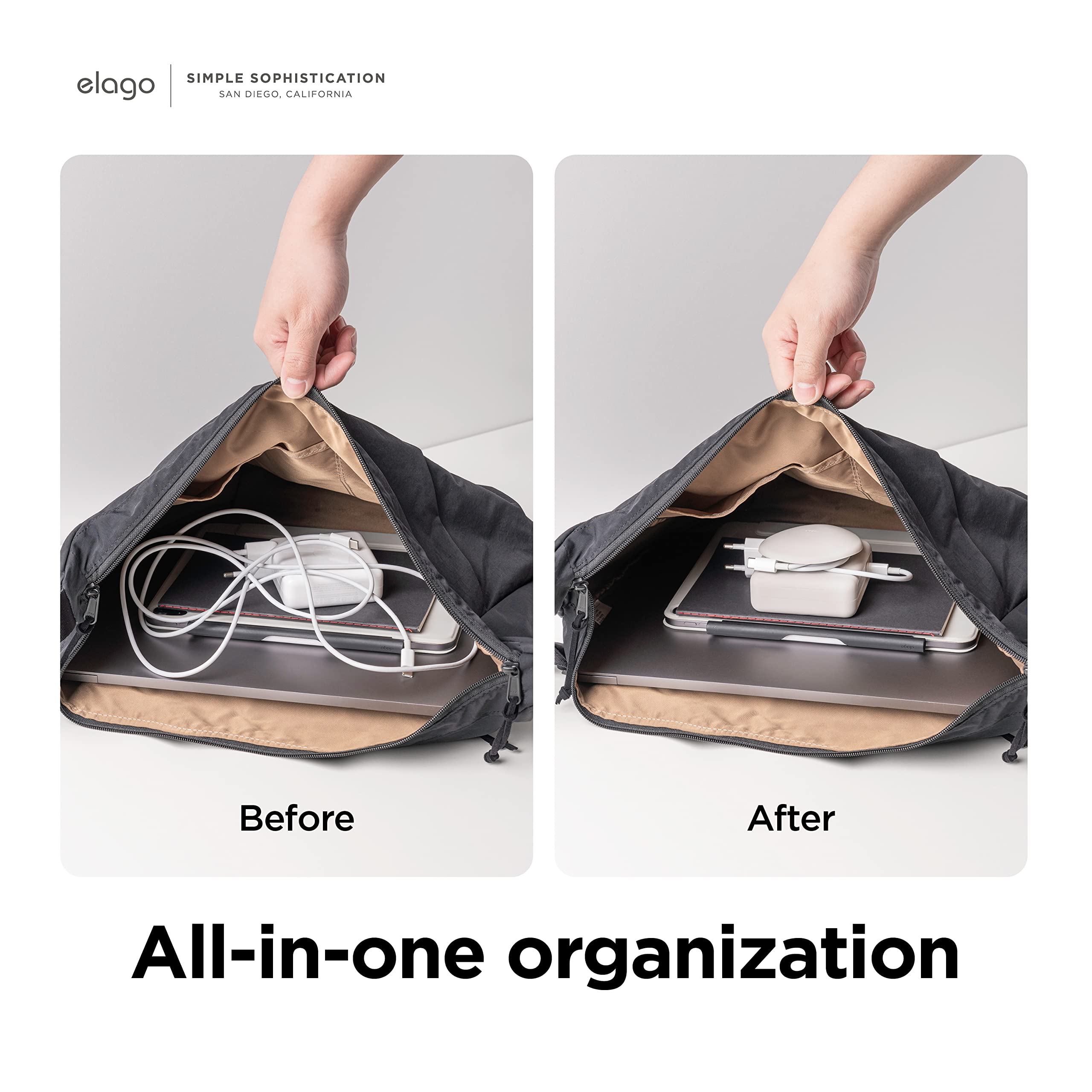 elago Charger Cable Management Case Cord Reel Organizer for MacBook Pro 96W Silicone Stone