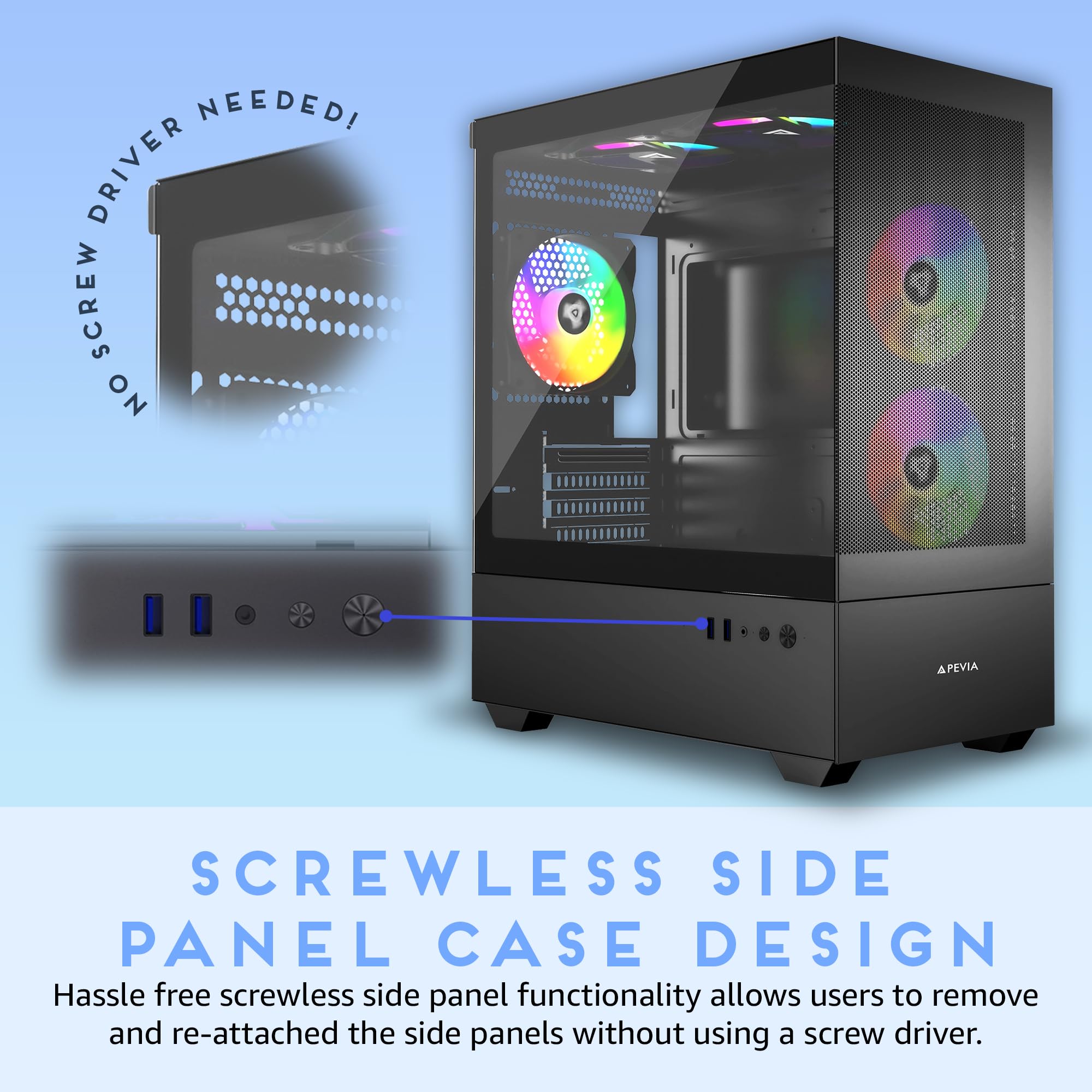 Apevia Phantom Mesh Bk Phantom Micro Atx Dual Chamber Mesh Gaming Pc Case W/ 5X 120Mm Argb Fans, 366 Rgb Modes, Mesh Airflow Per