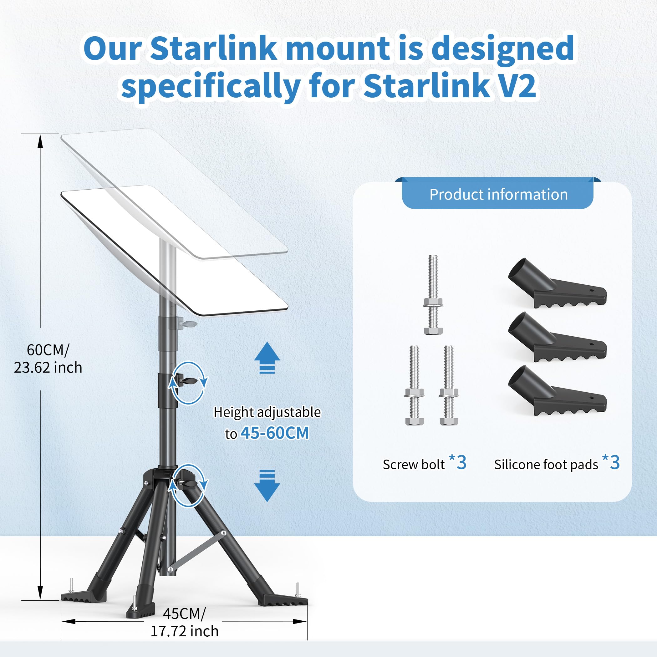Starlink Tripod Mount For Starlink V2 / V1 Rectangular, Outdoor Portable Starlink Mounting Kit, Tripod Stand