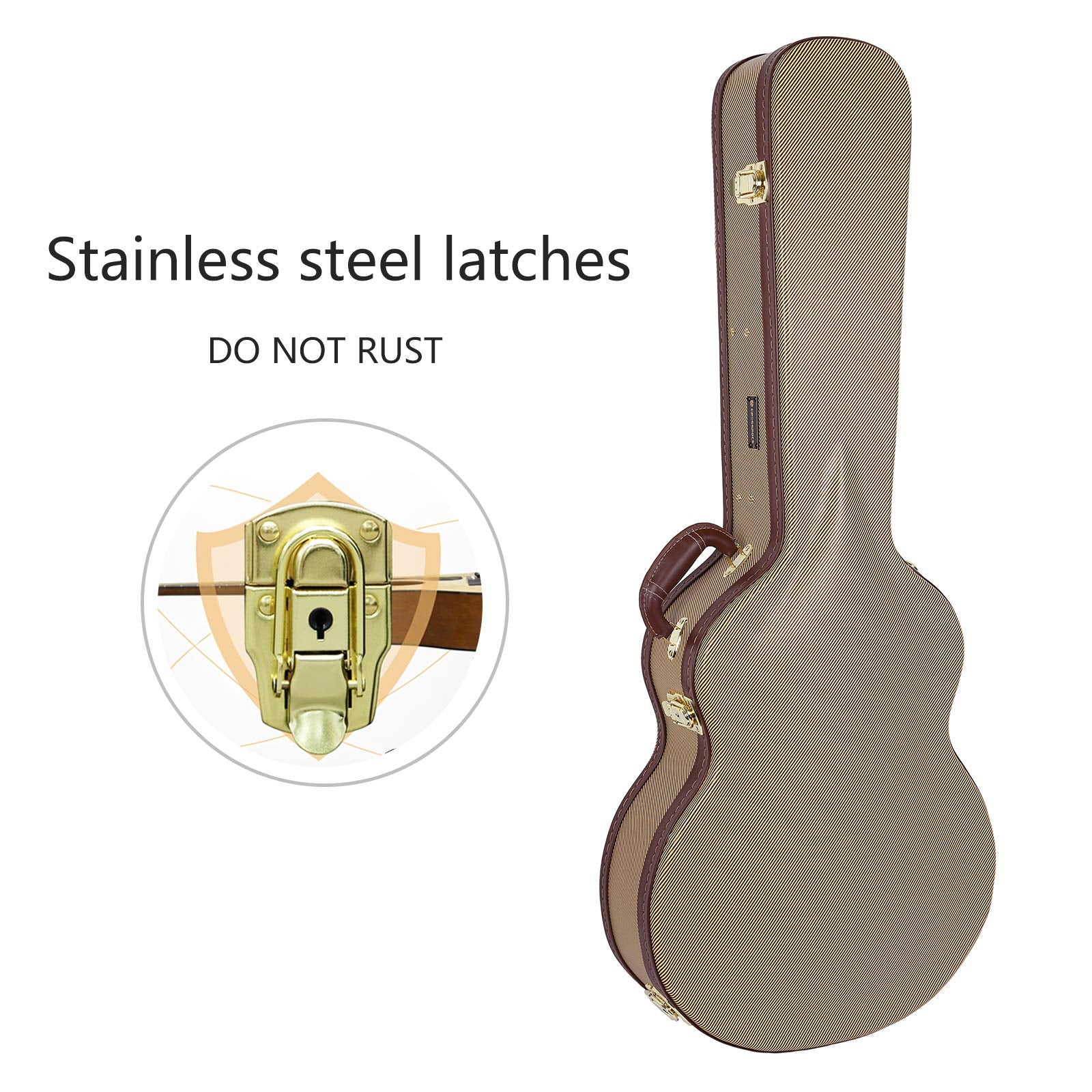 Crossrock Hard Shell Wooden Case Fits Om/000 14 Fret Acoustic Guitars Stainless Steel Latches, Sponge Lining, Metal Feet, Storag