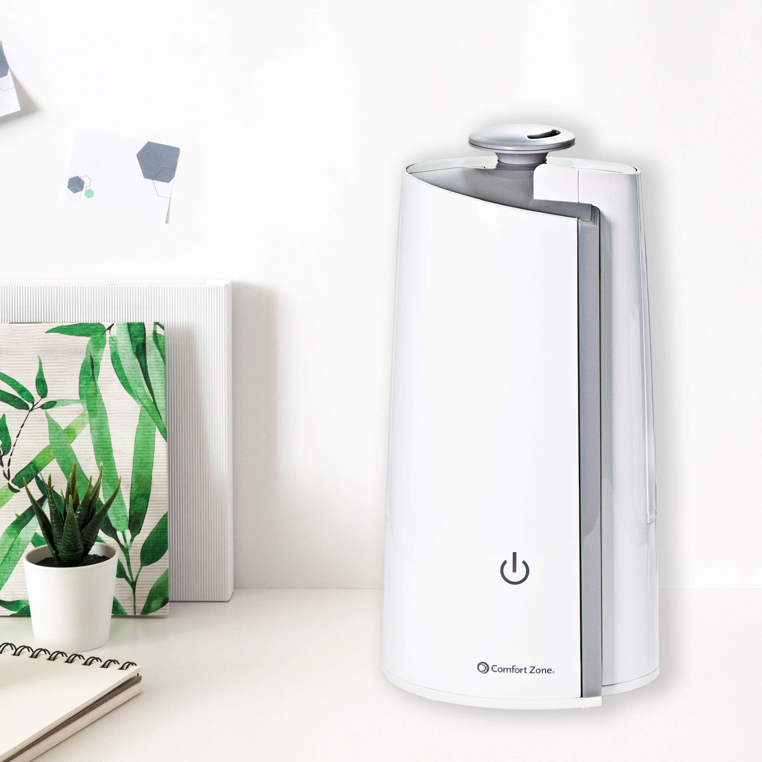 Comfort Zone Czhd50 0.3 Gallon/1.3 Liter Ultrasonic Mini Tower Humidifier, Top Fill With Digital Controls, White