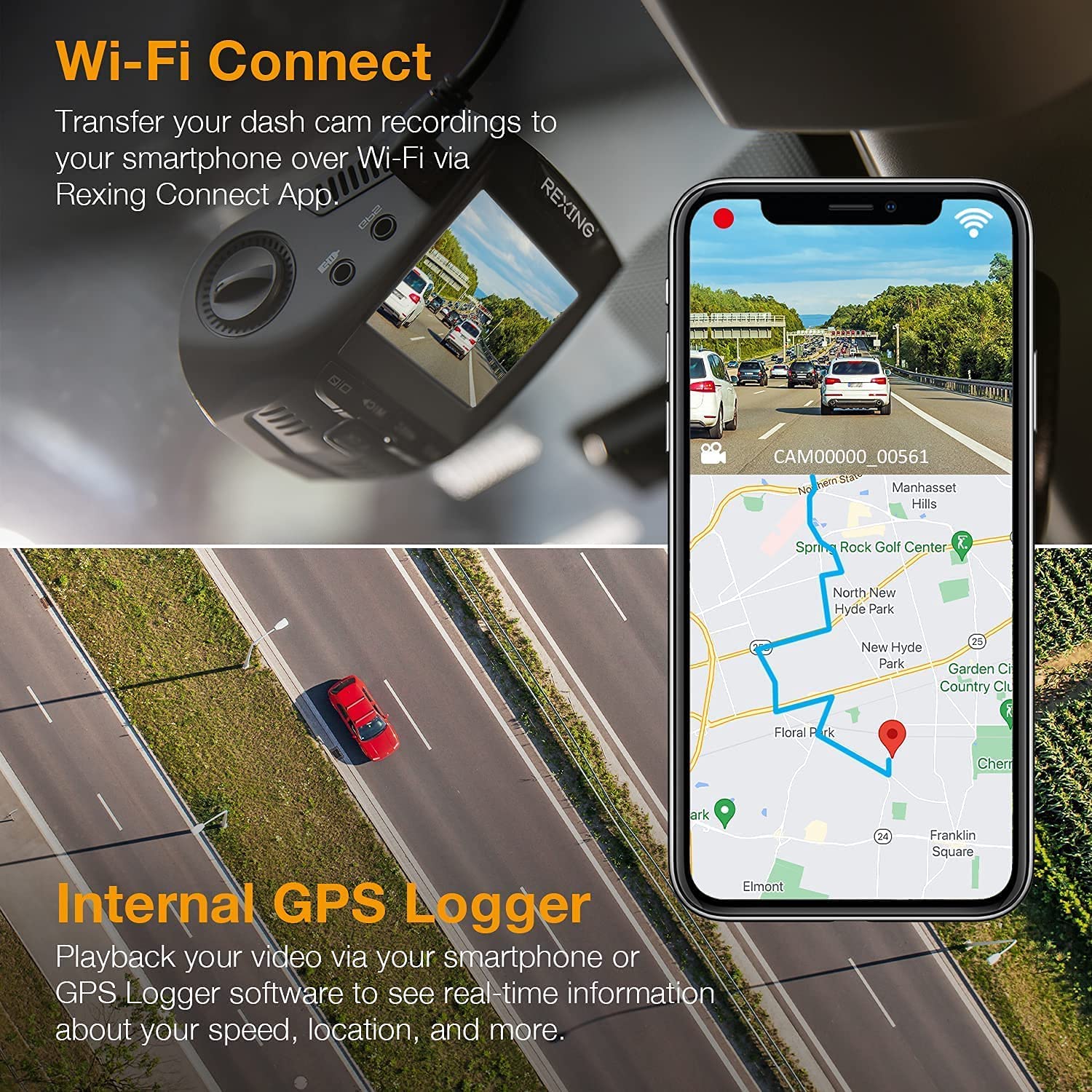 Rexing V1Gw 4K Ultra Hd Car Dash Cam W/Built In Gps Logger, 2.4'' Lcd Screen,Wi Fi,170 Wide Angle Dashboard Camera Recorder With