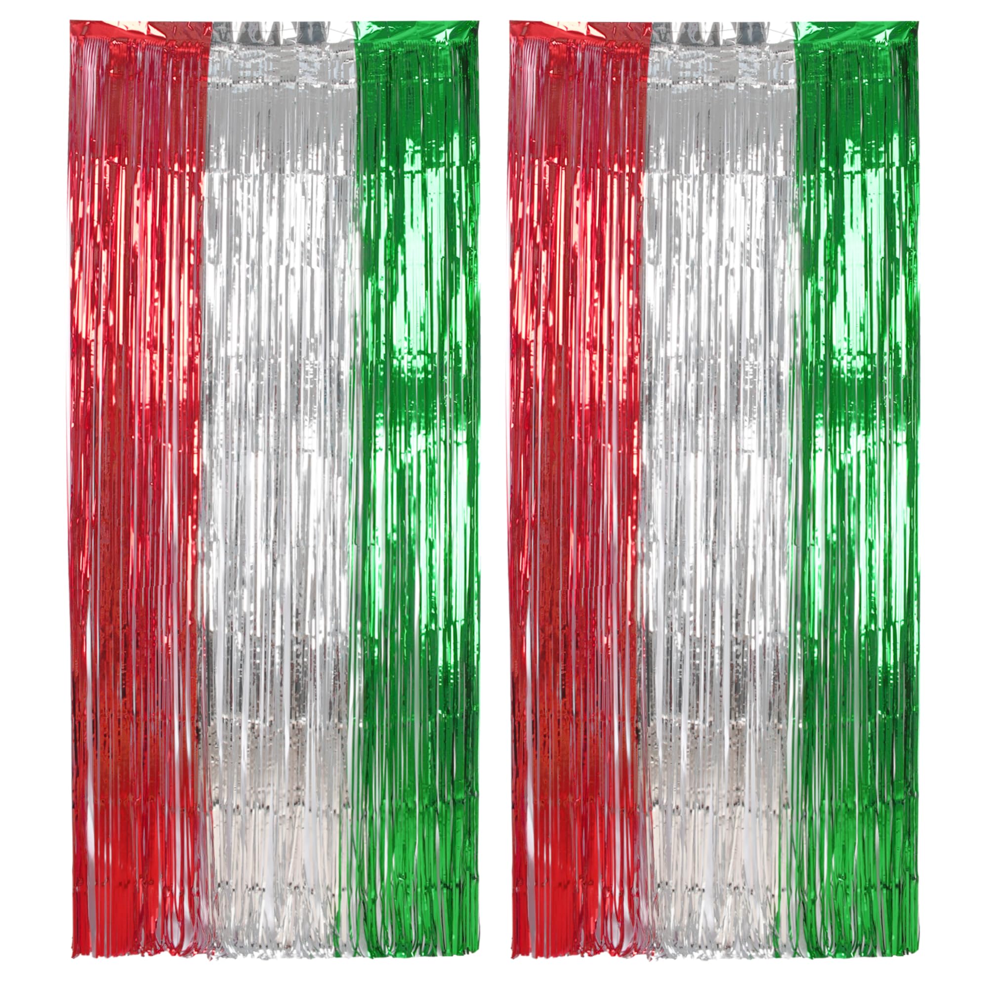 Braveshine 2 Pack Christmas Fringe Backdrop Red Silver Green Christmas Party Decorations 3.2 X 6.6 Ft Tinsel Foil Curtain Party