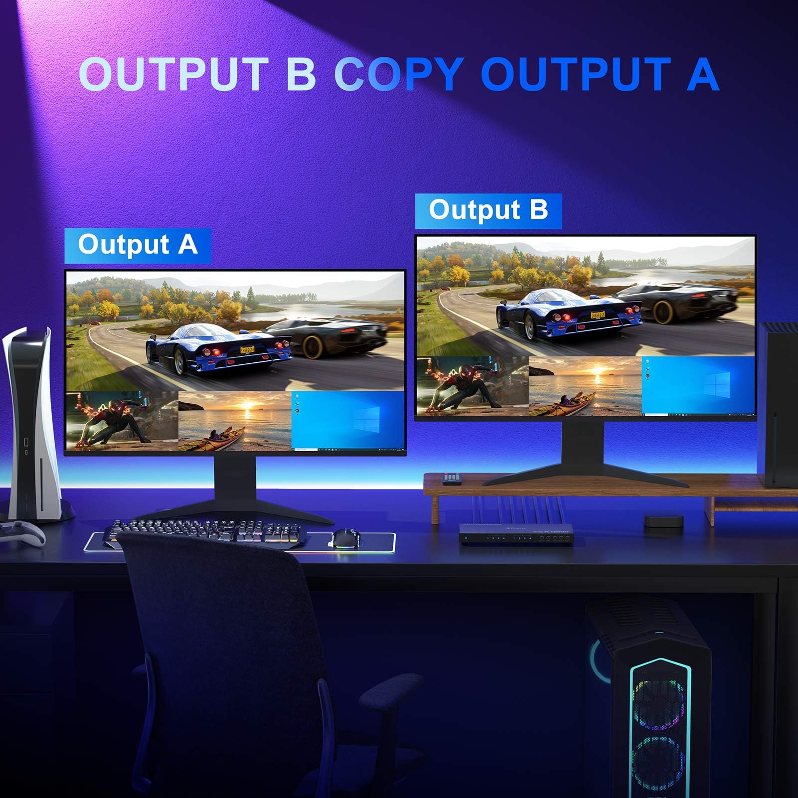 4K Hdmi Multiviewer Switch 4X2 With Pip, Portta Quad Multi Viewer Seamless Switcher 4 In 2 Out With Toslink, 3.5Mm Audio Output