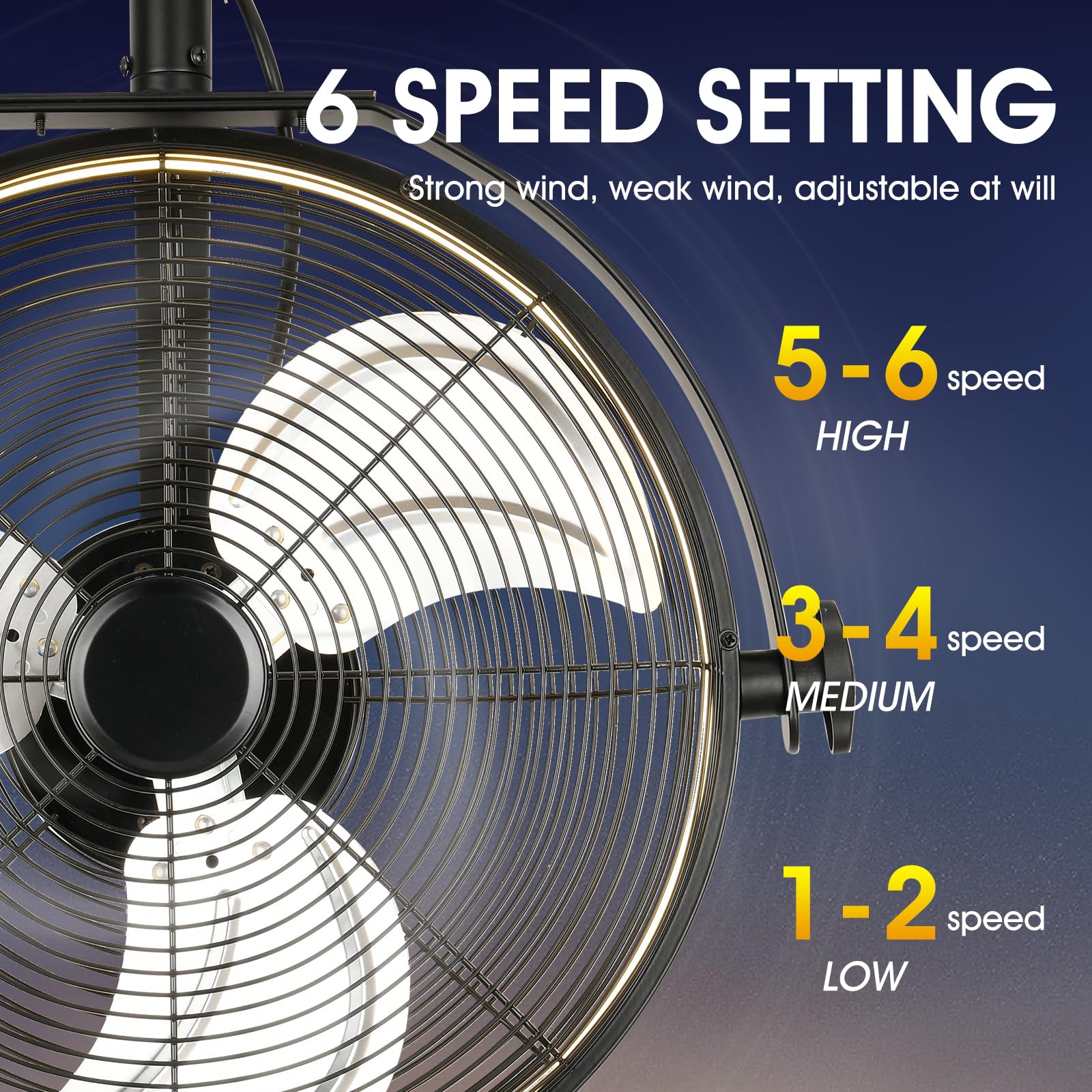 Ahawill 16 Inch Wall Mount Fan With Lights And Remote,6-Speed Gazebo Ceiling Fan Adjustable Tilt Dimmable Wall Fan,High Velocity