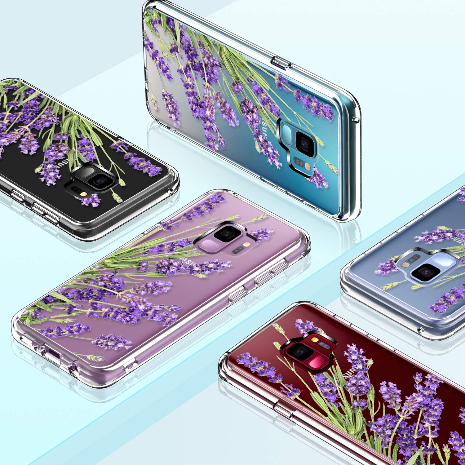 Giika Galaxy S9 Case, Clear Heavy Duty Shockproof Girls Women Protective Phone Cover Case For Samsung Galaxy S9, Purple Flowers