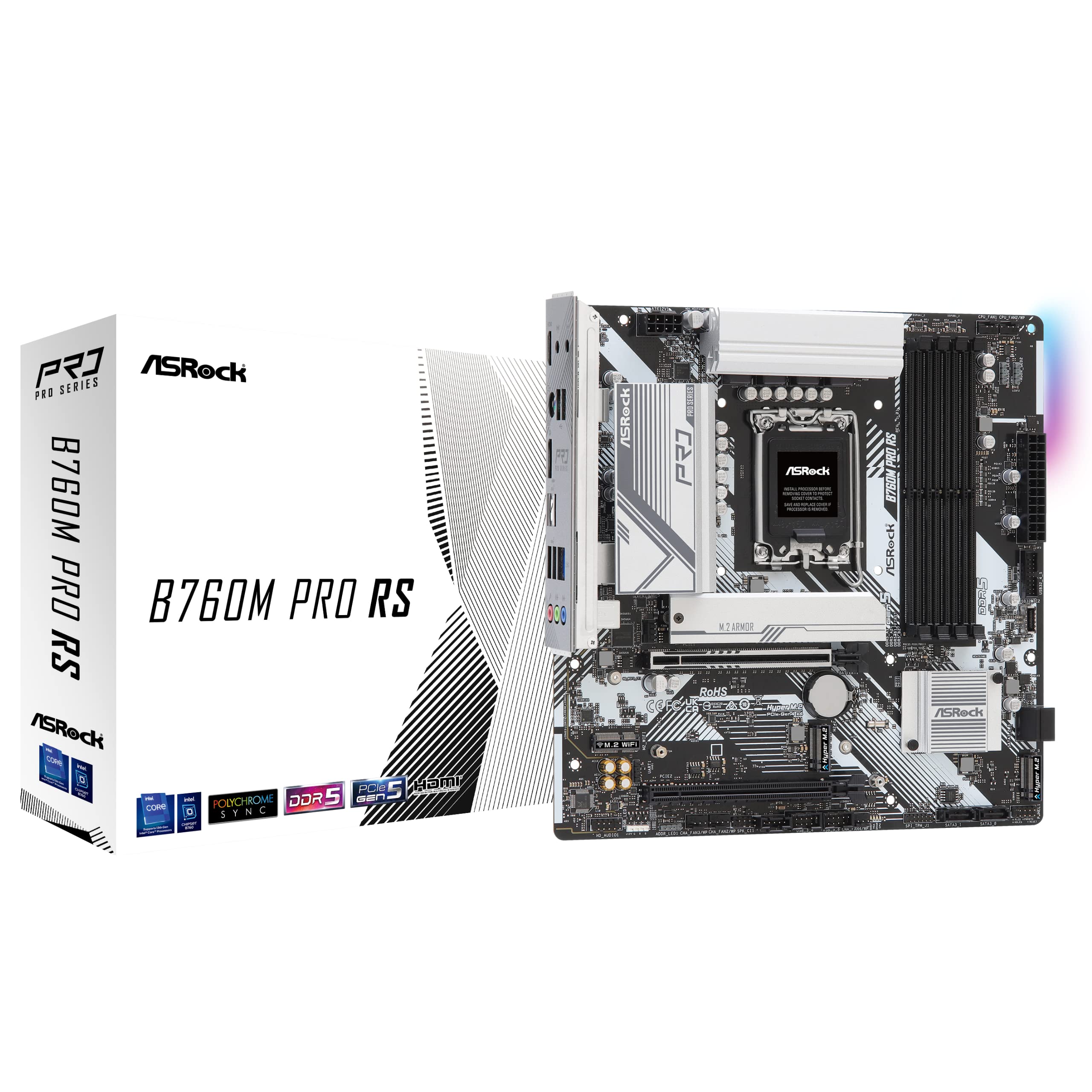Asrock B760M Pro Rs Motherboard Ddr5 7200Mhz Hdmi Displayport Edp Pcie Gen5 (Graphics) 14Th 13Th 12Th Gen Intel Core Processors Lga1700 192Gb