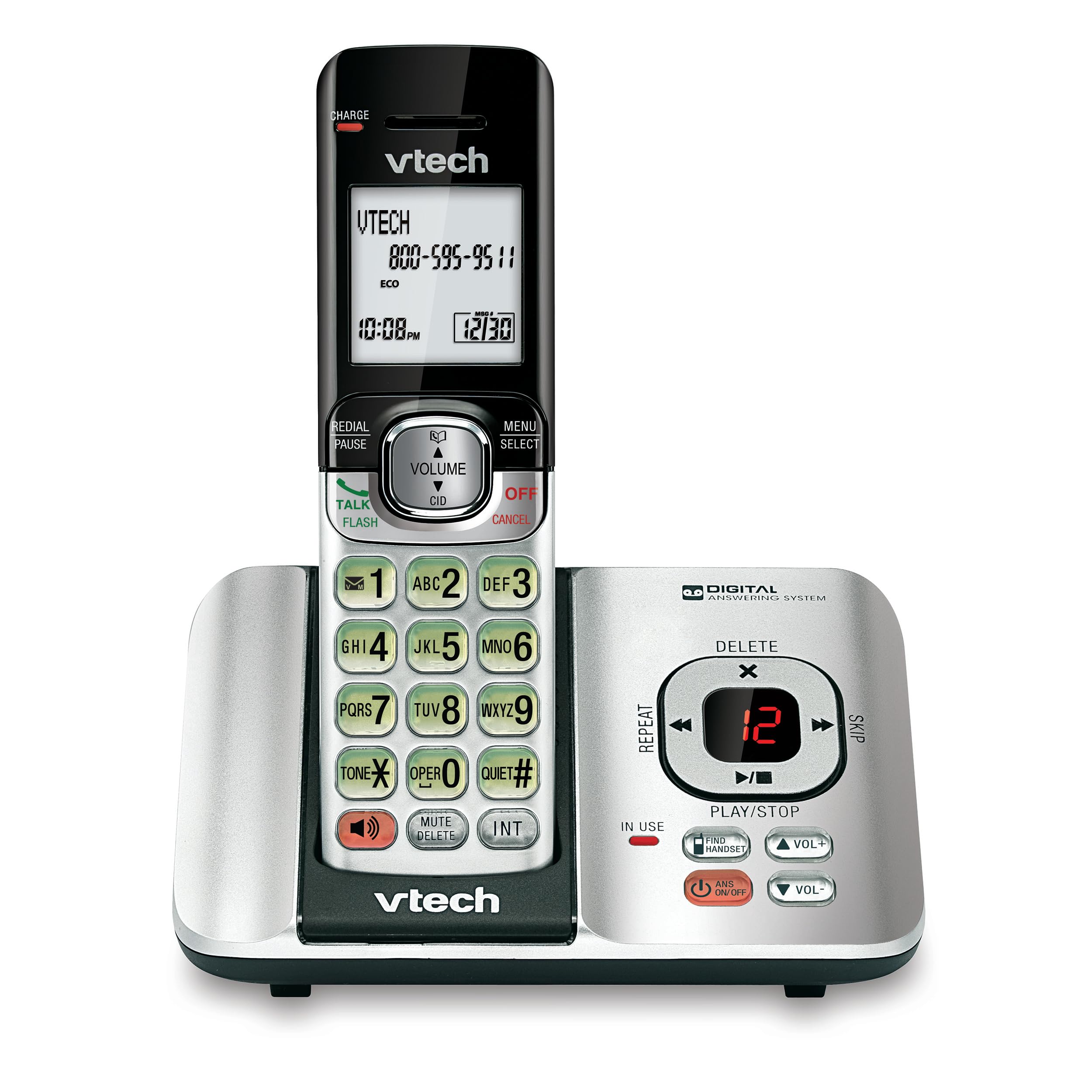Vtech Cs6529 Dect 6.0 Phone Answering System With Caller Id/Call Waiting, 1 Cordless Handset, Silver/Black