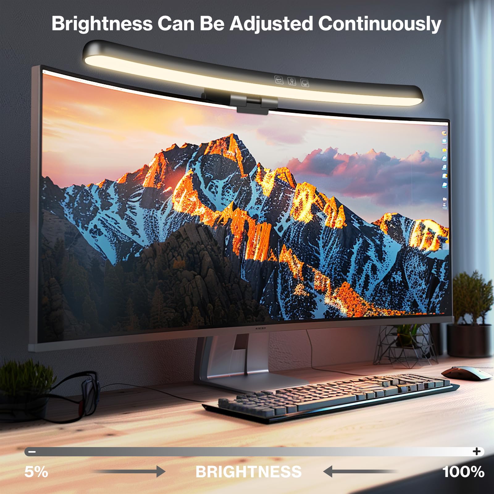 Laliled Monitor Light Bar, Dimmable LED Lamp, 15.6" Curved Screen Light, Touch Control, USB Powered for Desk/Office/Home/Gaming