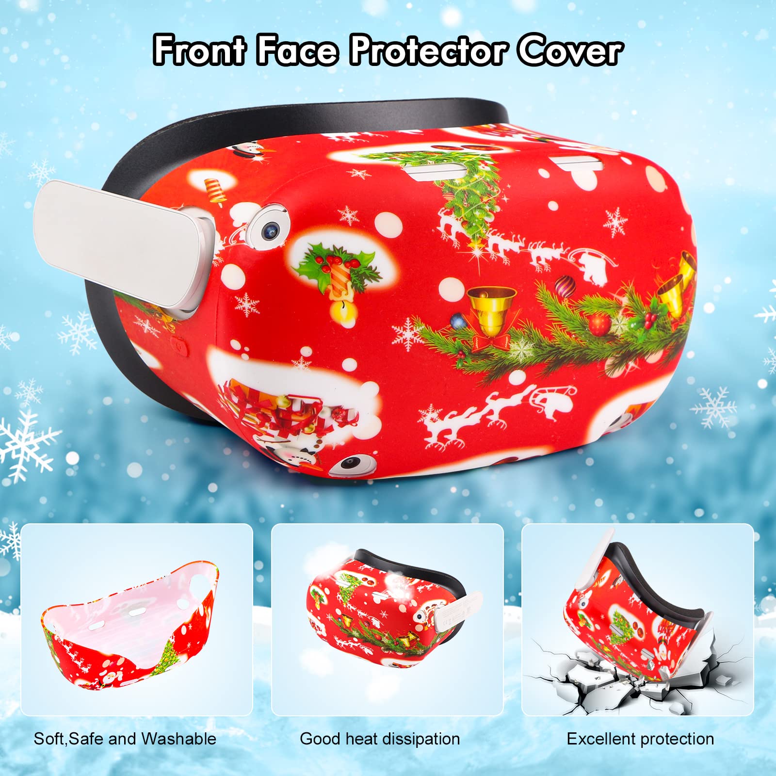 Relohas Accessories For Oculus Quest 2, Touch Controller Grip Leather Cover, Front Face Protector Cover, Silicone Face Cover, Le