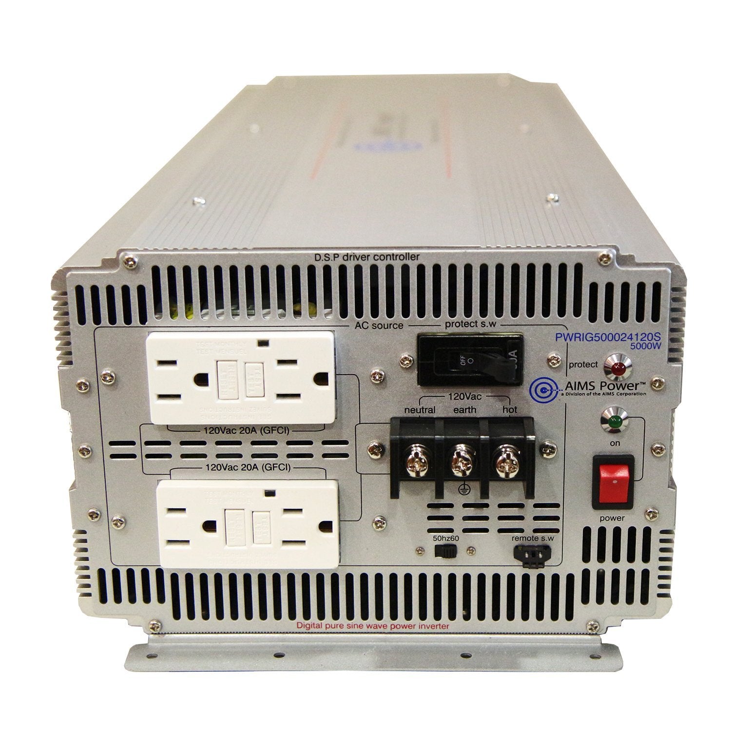 Aims Power 5000 Watt 12V Dc To 120V Ac Industrial Pure Sine Power Inverter Industrial