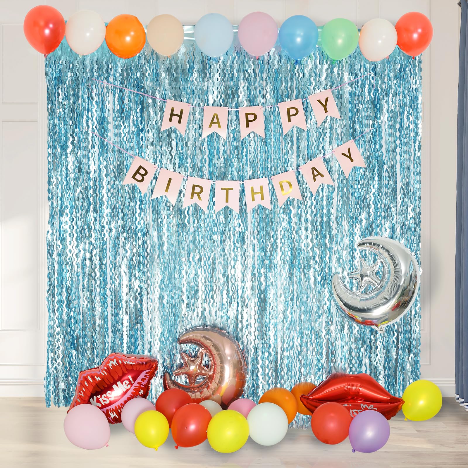 4 Pack Wavy Blue Foil Fringe Curtain 3.3X6.6 Feet | Blue Streamers Tinsel Backdrop For Under The Sea Party Decorations | Ocean B