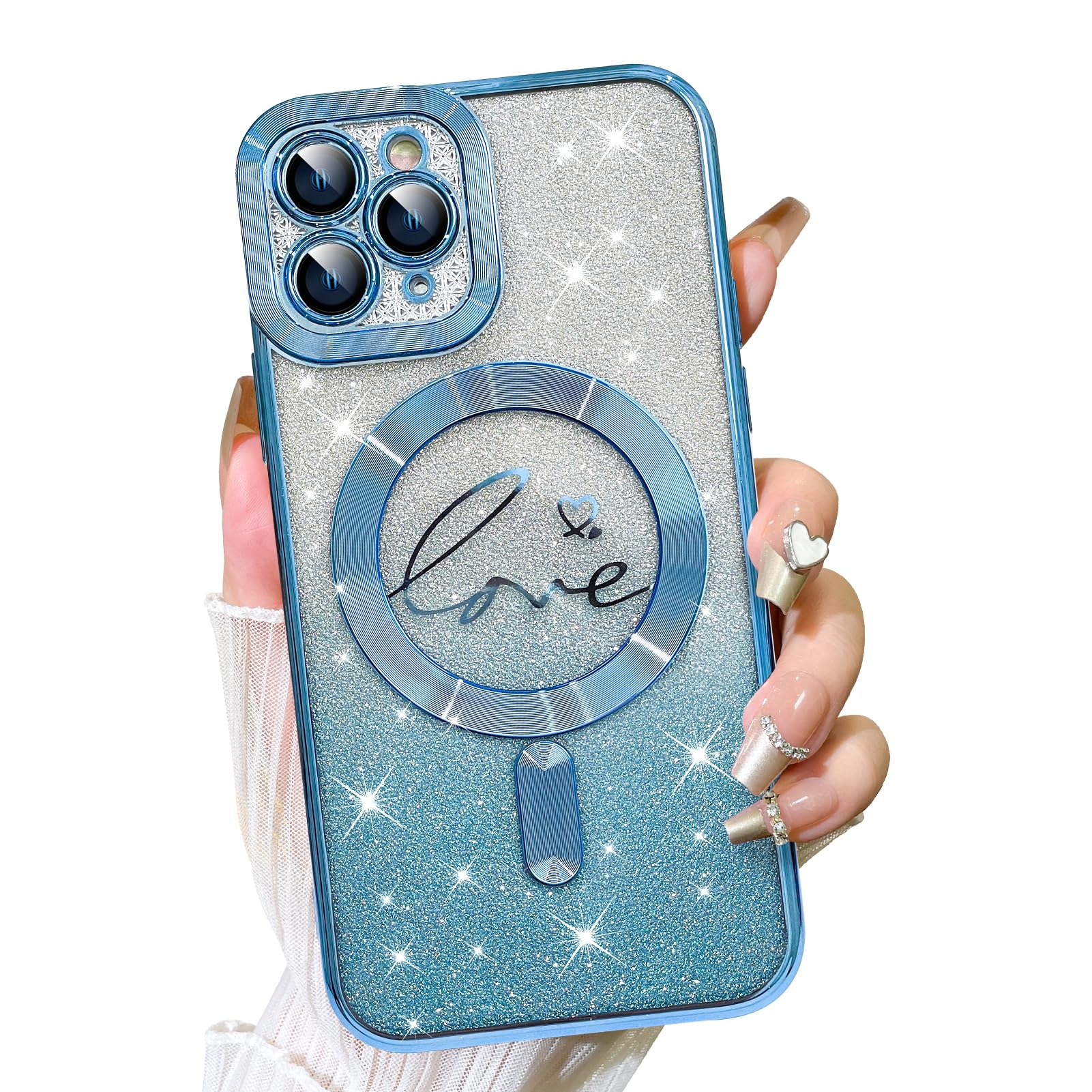 Fiyart Designed For Iphone 11 Pro Case,Compatible With Magsafe Love Heart Plating Camera Protection Clear Phone Case, Magnetic G