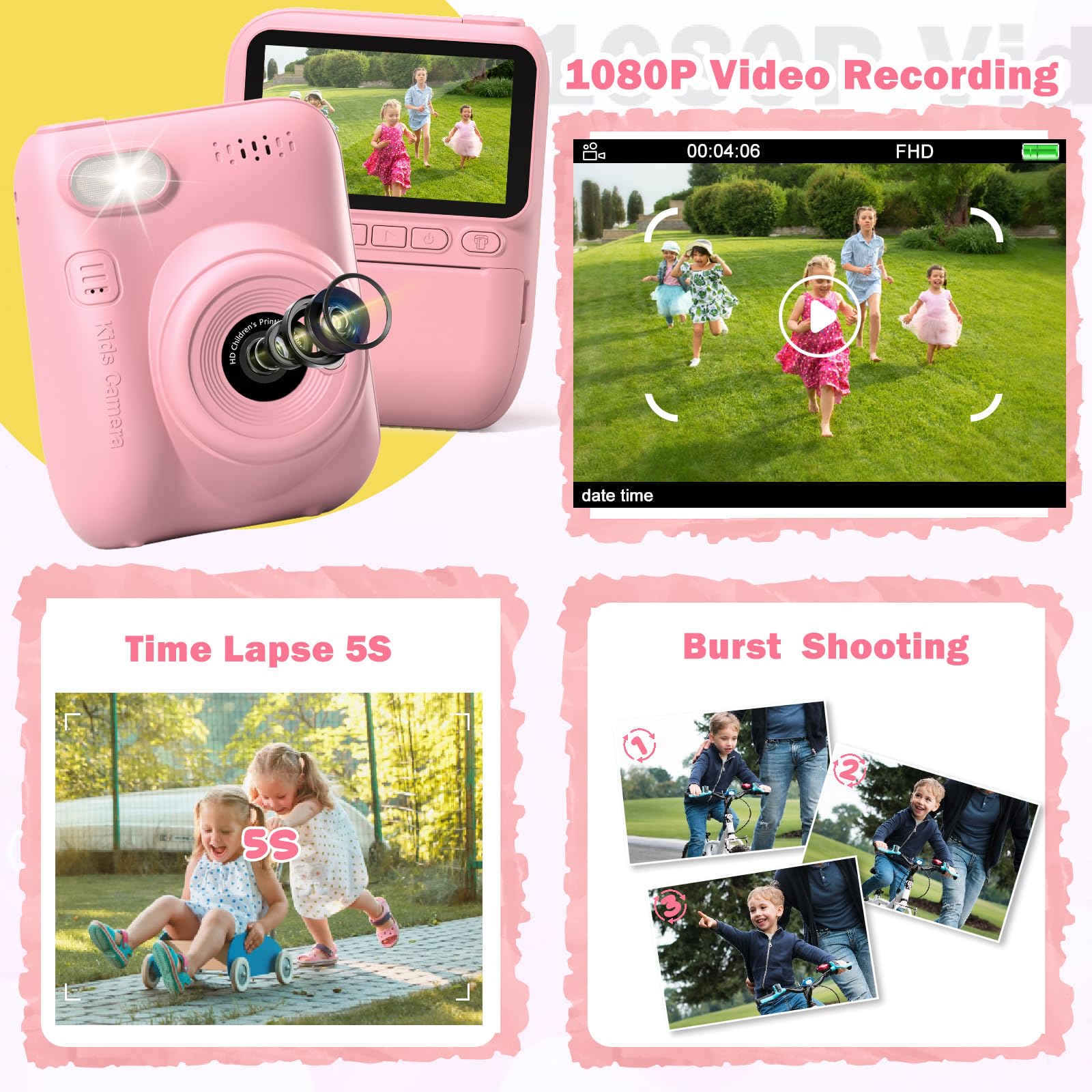 Kids Camera Instant Print, 3.0 Inch Hd Screen Camera For Kids, Boys Girls Christmas Birthday Gifts Toy For 3 4 5 6 7 8 9 10 11 1