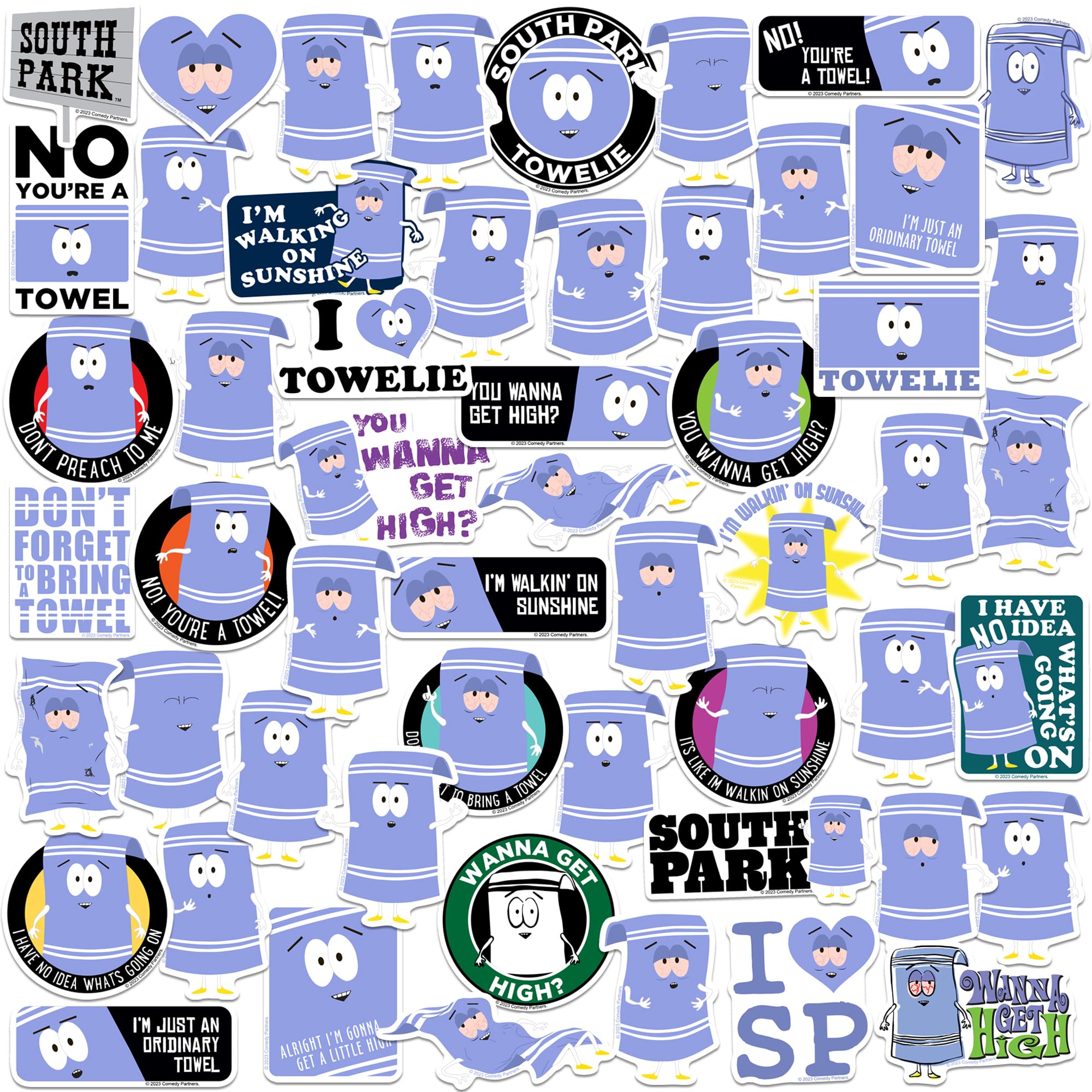 Officially Licensed South Park Towelie 50Ct Vinyl Large Deluxe Stickers Variety Pack   Laptop, Water Bottle, Scrapbooking, Skate