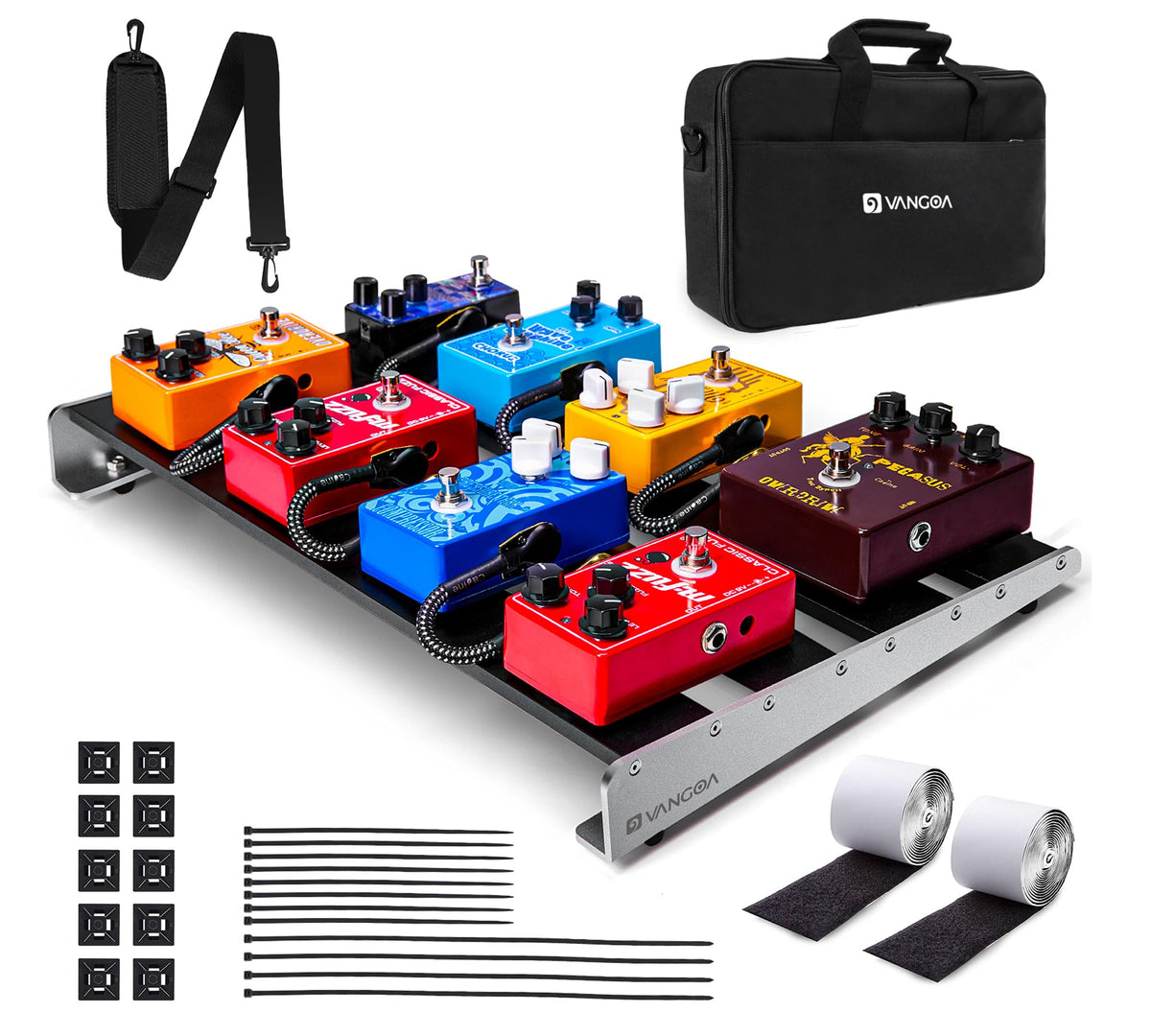 Vangoa Guitar Pedal Board with Case, Aluminum Alloy Sturdy Pedalboard for 6-8 Powered Pedals for Electric Guitar with Pedal Tape