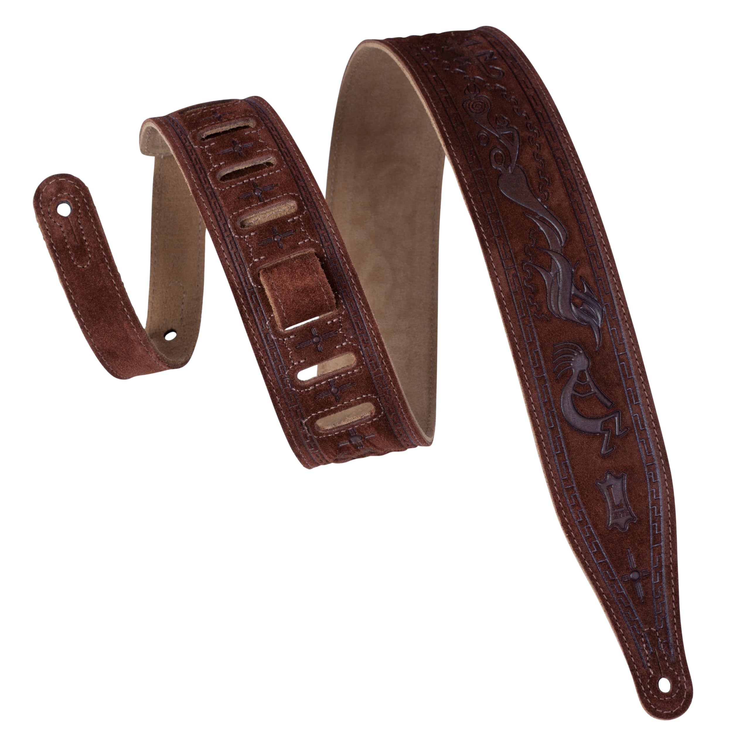 Levys Leathers MS17T03BRN 2.5inch SuedeLeather Guitar Strap Tooled with a Kokopelli Design,Brown
