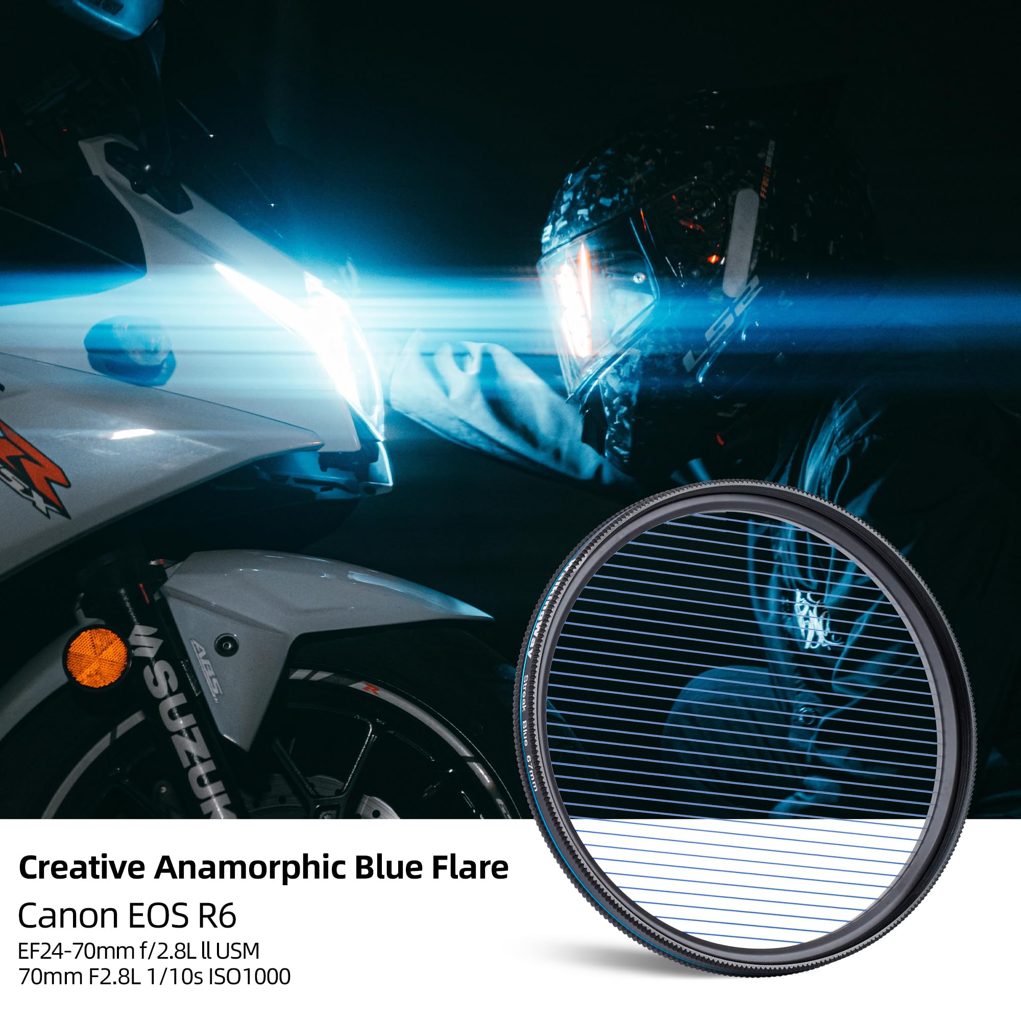 Walking Way 95Mm Variable Blue Streak Filter Rotating Circular Anamorphic Style Streak Effect Lens Filter For Photography And Vi