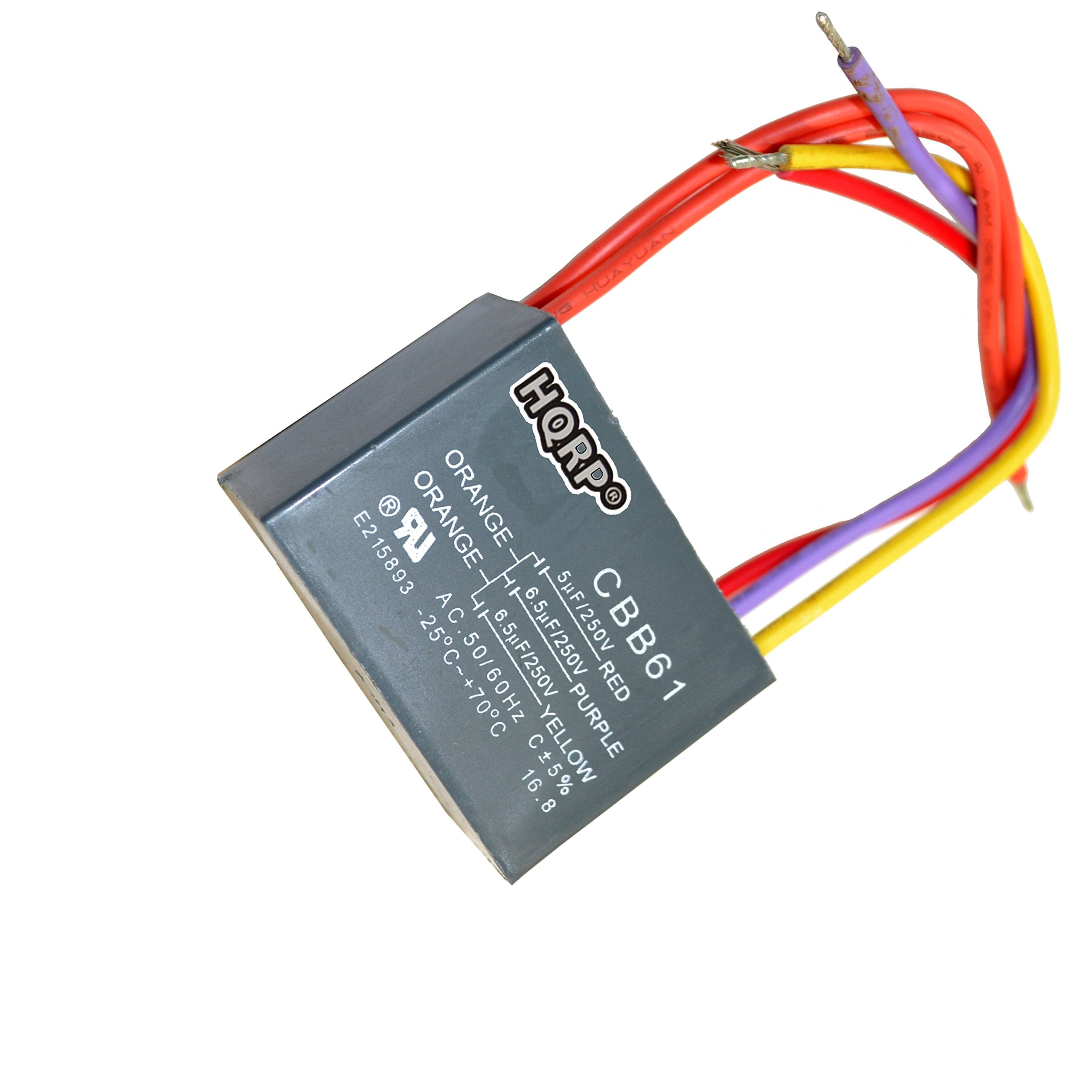 Hqrp 2 Pack Ceiling Fan Capacitor Cbb61 5Uf+6.5Uf+6.5Uf 5 Wire Ul Listed