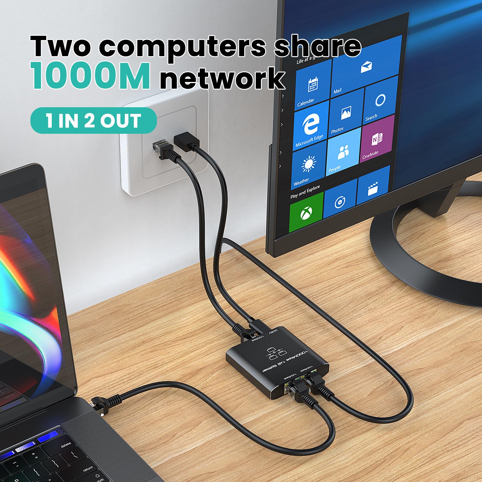 Ethernet Splitter 1 To 2, High Speed Gigabit 1000Mbps, Lan Network Splitter With Usb Power Cable, Gigabit Rj45 Internet Ethernet