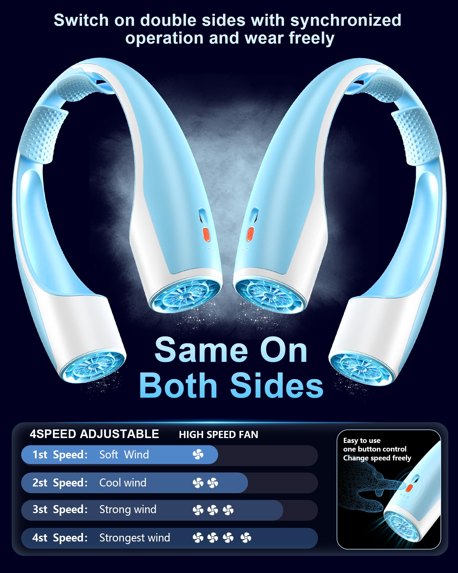 Rohent Neck Fan Portable For Cooling: Powerful High Speed Battery Operated Fan 4 Speeds Long Battery Life   Lightweight Usb Rech