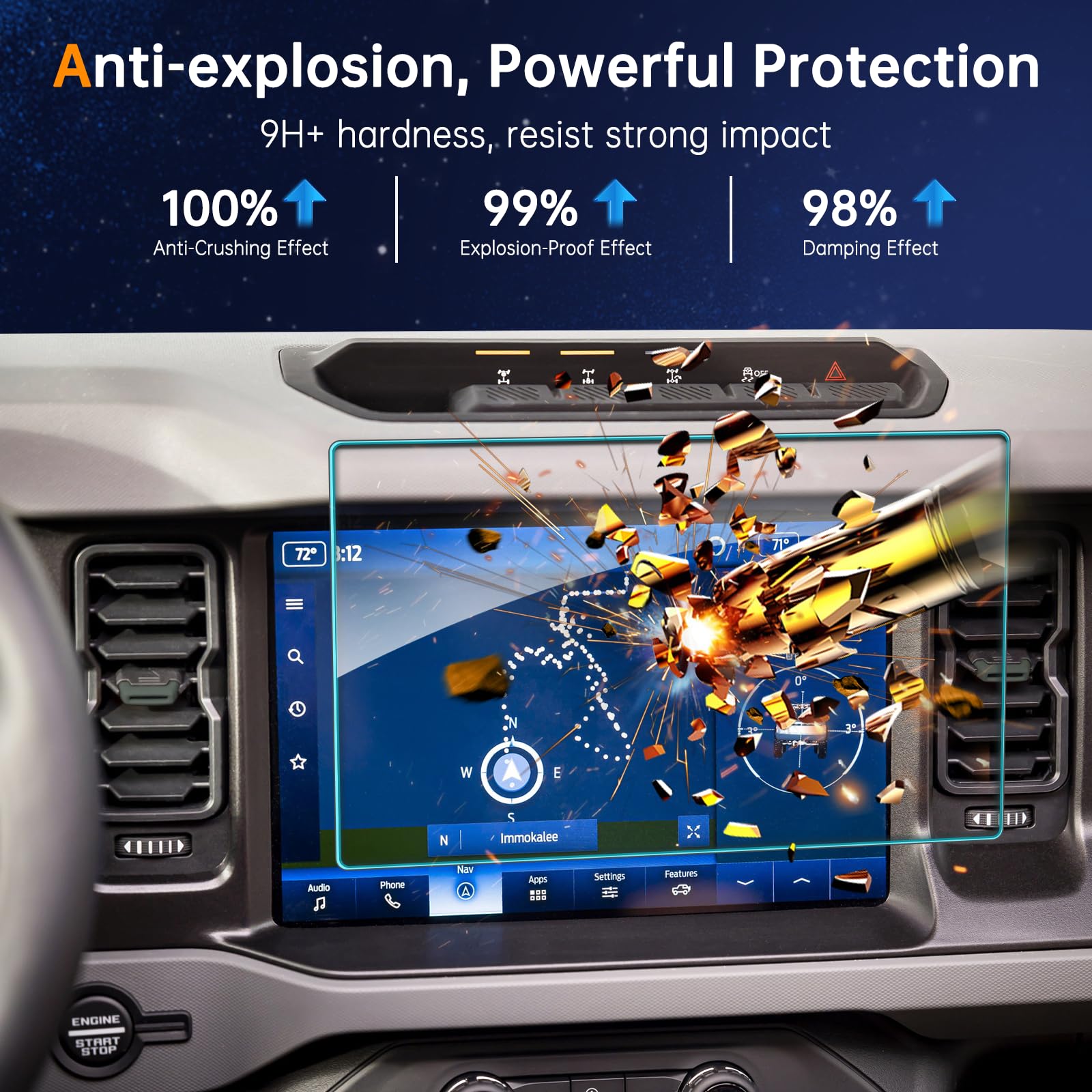 Shaohao 2 Pcs For 2023 2024 Ford Bronco Screen Protector 12 Inch Matte 2021 2024 Bronco Screen Protector 12' Lcd Screen 2023 2024 Bronco Touch Screen Protector Anti Glare Bronco 2023 2024 Accessories