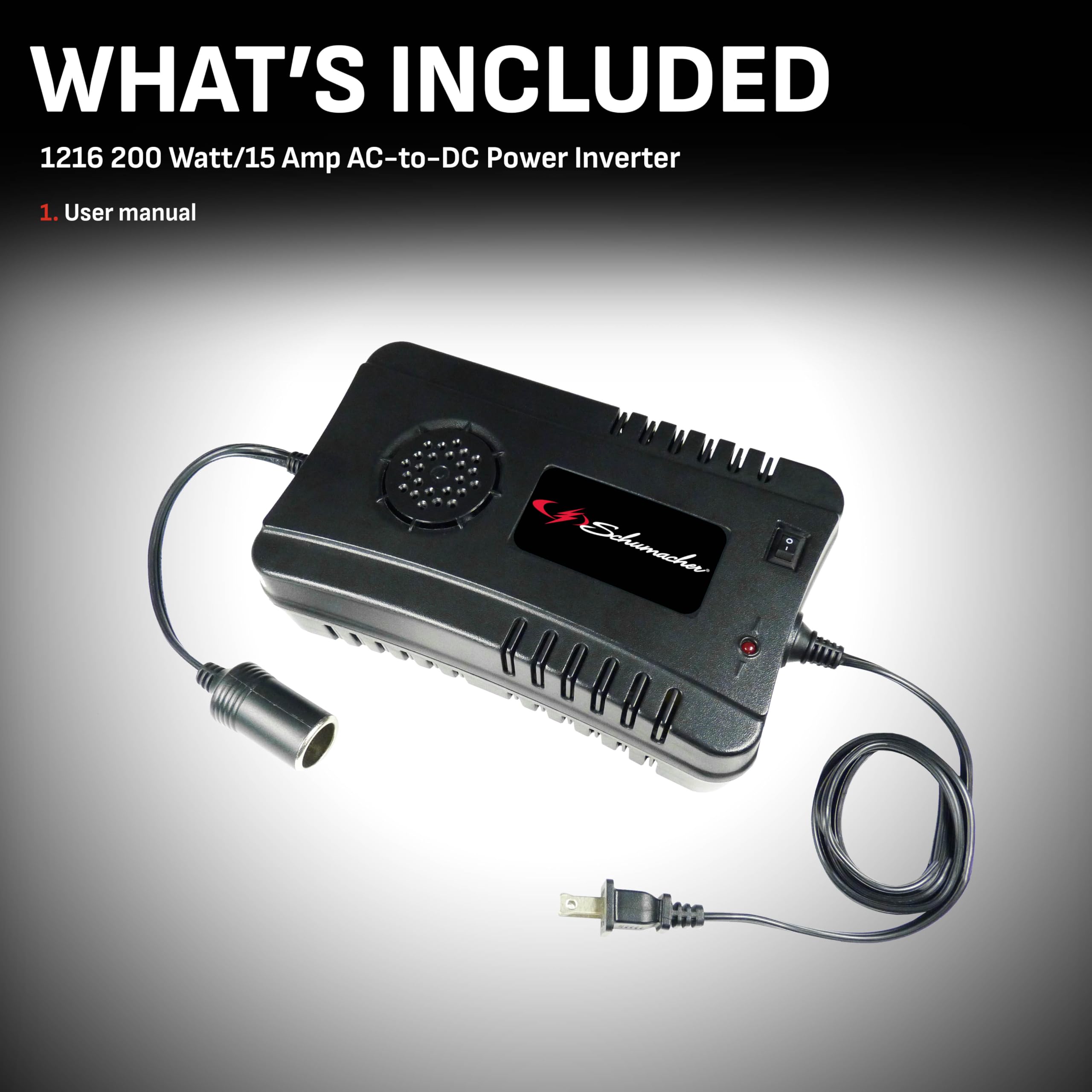 Schumacher 1216 200W 15A Ac To Dc Power Inverter   12V Dc Accessory Outlet   Led Indicator   Ideal For Running Mobile Devices, 1