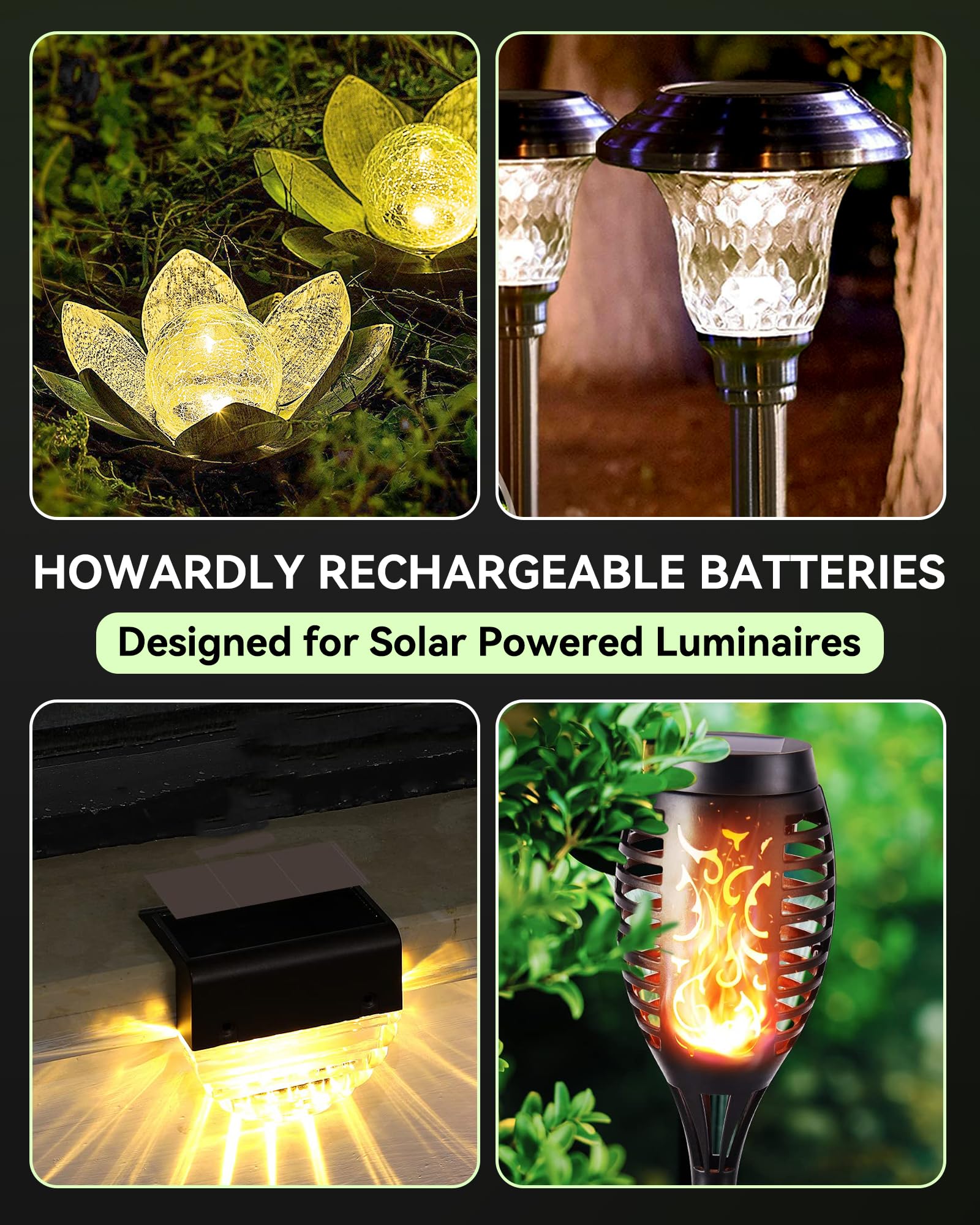 Howardly Ni-Mh Aa 600Mah 1.2V Rechargeable Battery For Solar Lights, Aa 1.2V Rechargeable Battery Pre-Charged, Low Self - Discha