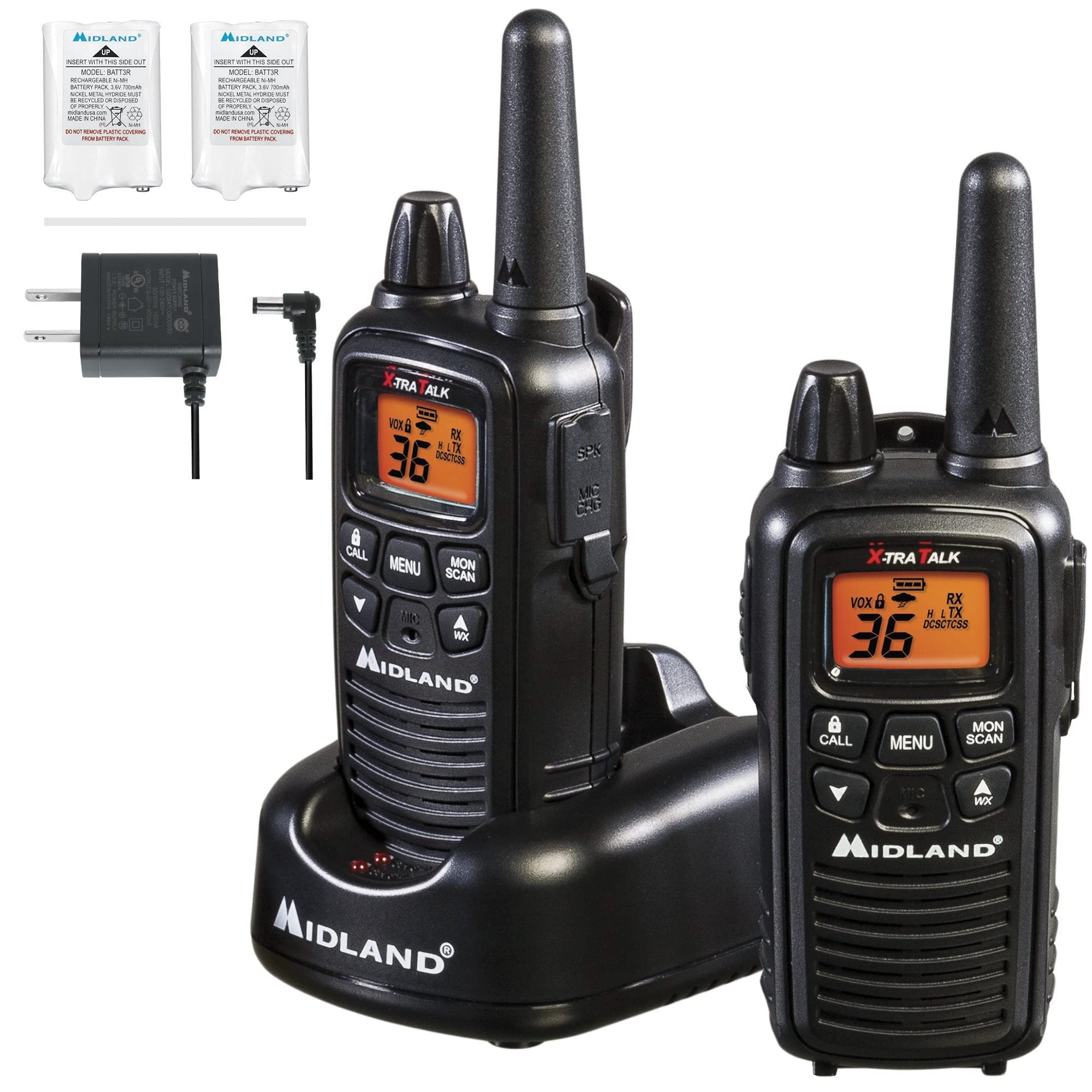 Midland   Lxt600Vp3   Handheld Portable Frs Business Overlanding Gear Two Way Radio   Long Range Rechargeable Walkie Talkies For Adults   121 Privacy Codes, Weather Radio   Black (2 Pack)