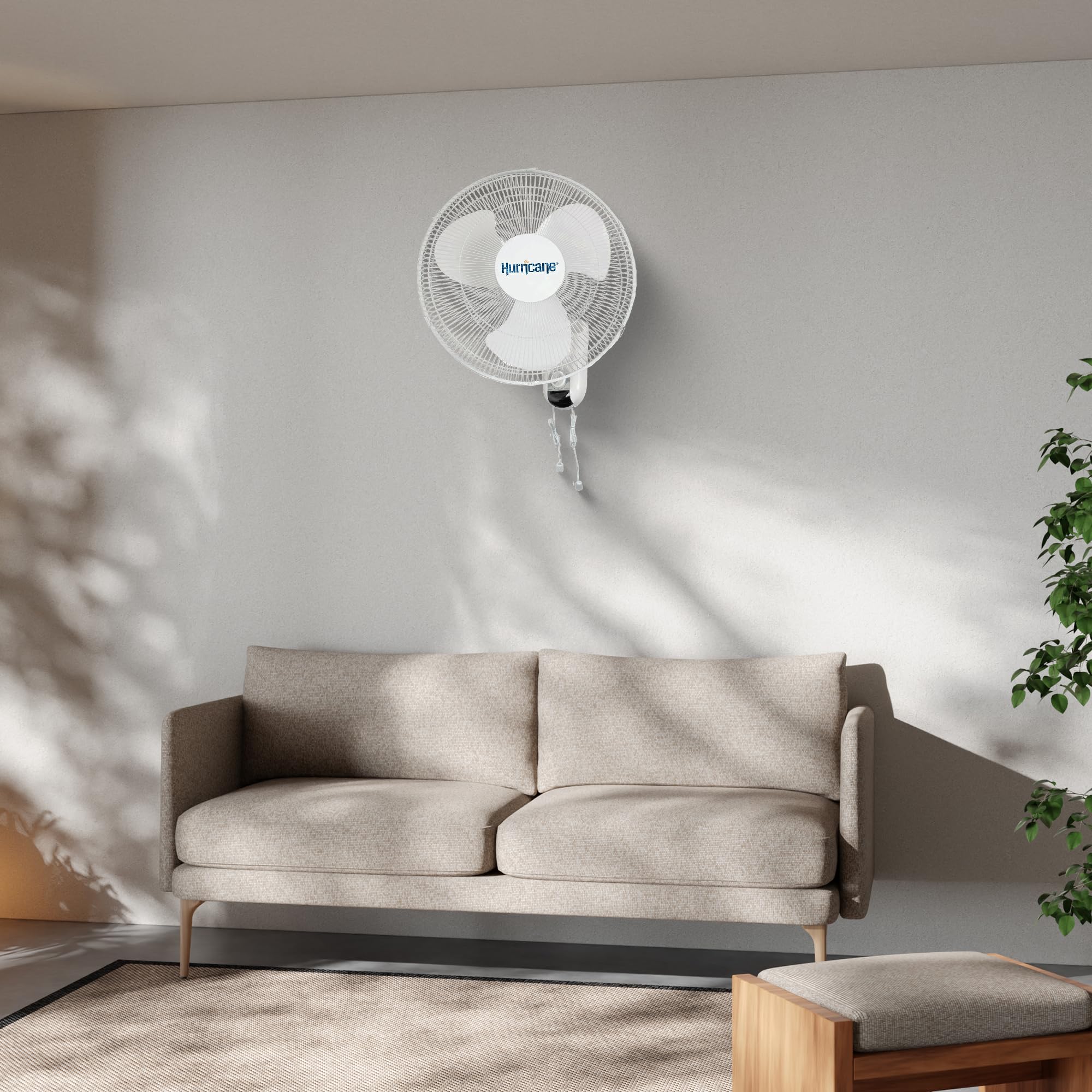 Hurricane Wall Mount Fan, Quiet 90 Degree Oscillating Fan With 3 Speeds, 16'' Classic