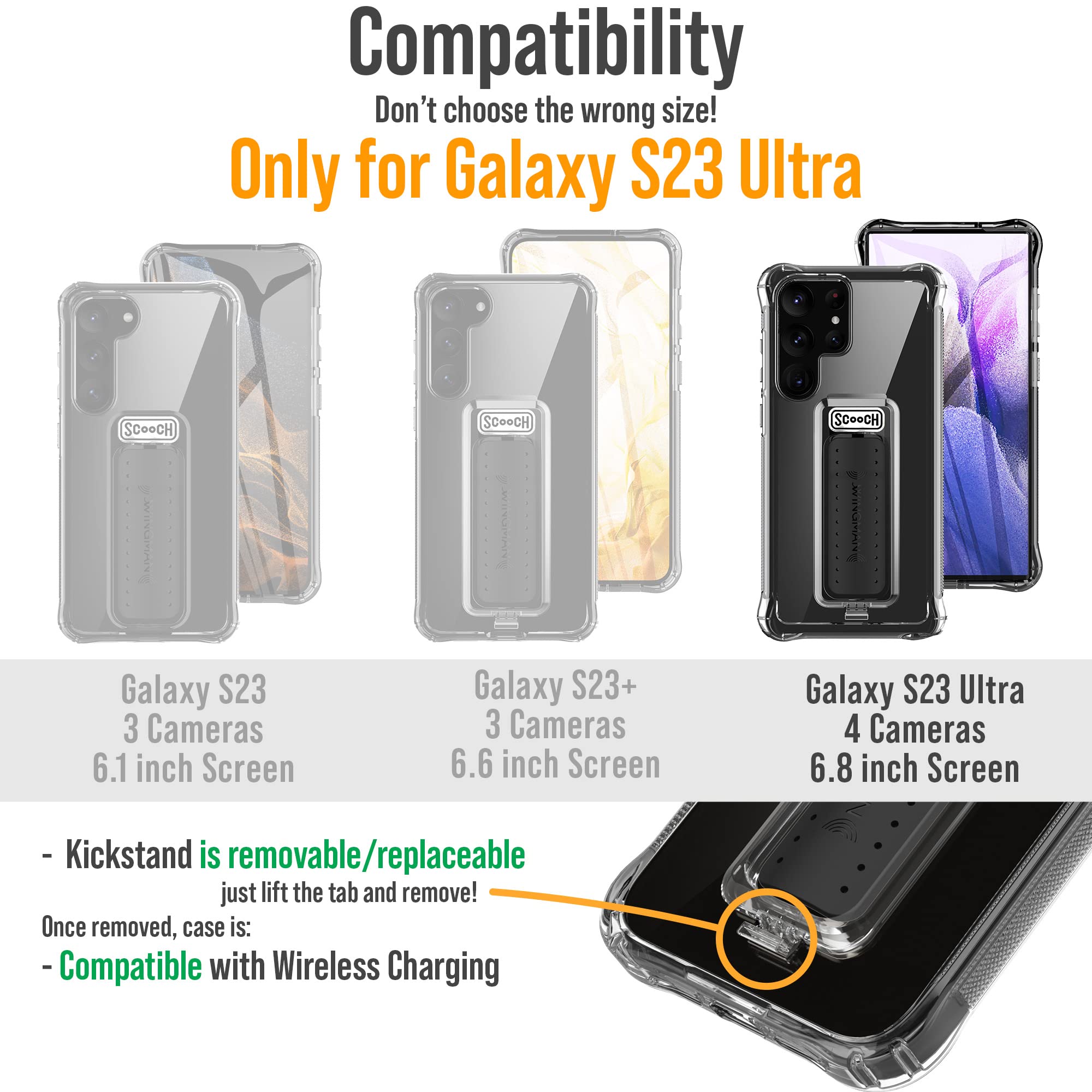 Scooch Wingman Case With Pop Out Car Mount, Grip, And Kickstand For Samsung Galaxy S23 Ultra Case [10 Ft Drop Protection] Bundle