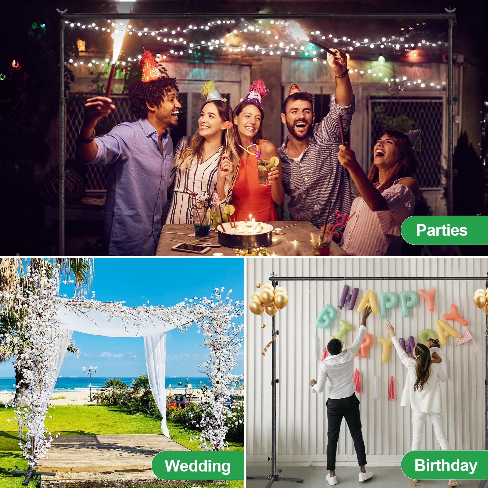 Emart 8.5X10Ft Backdrop Stand, Four-Legged Photo Background Frame Kit With Foldable Cross Base, Adjustable Back Drop Holder For