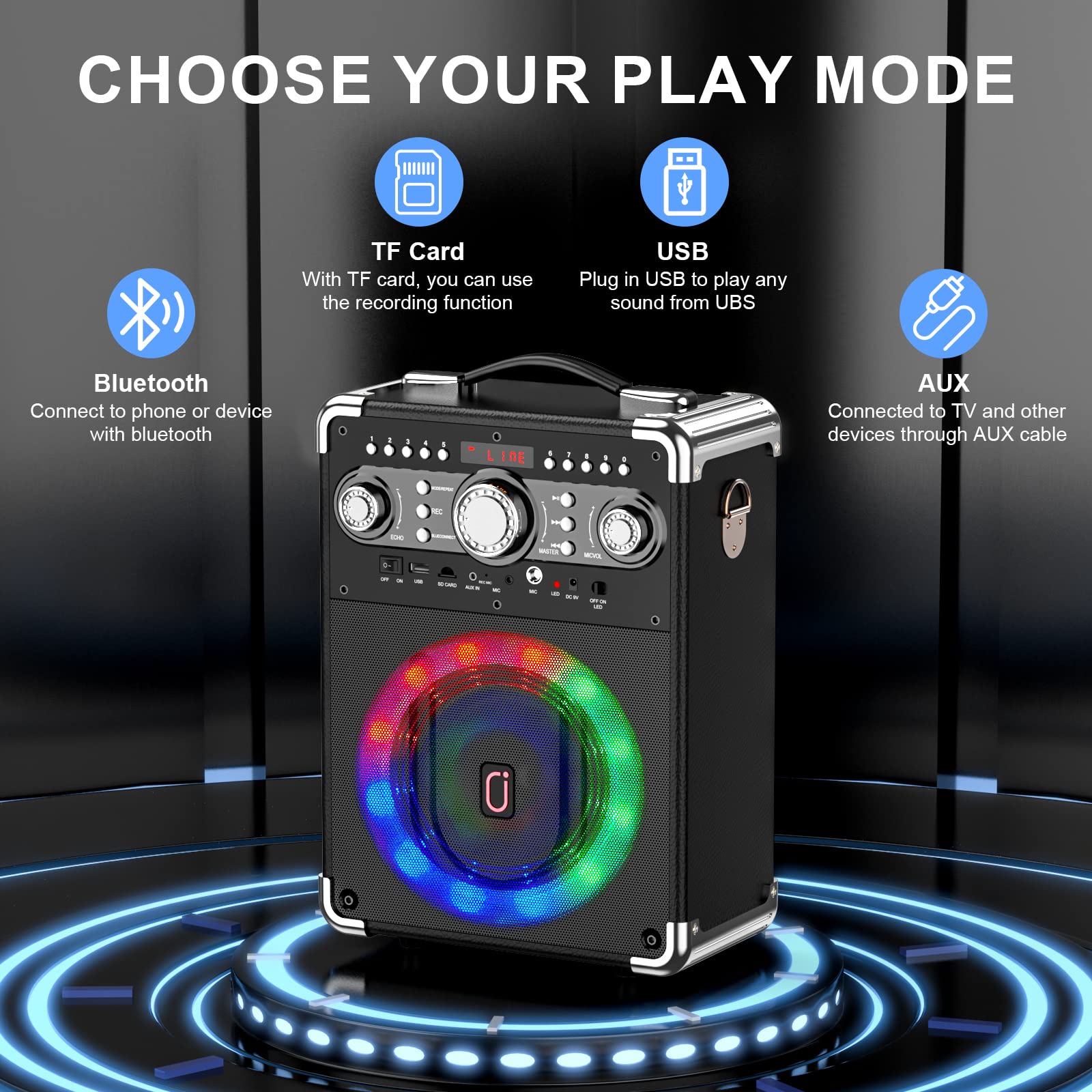 Karaoke Machine With 3 Wireless Microphones, Bluetooth Karaoke Speaker With 3 Mics For Adults/Kids, Portable Pa System For Home